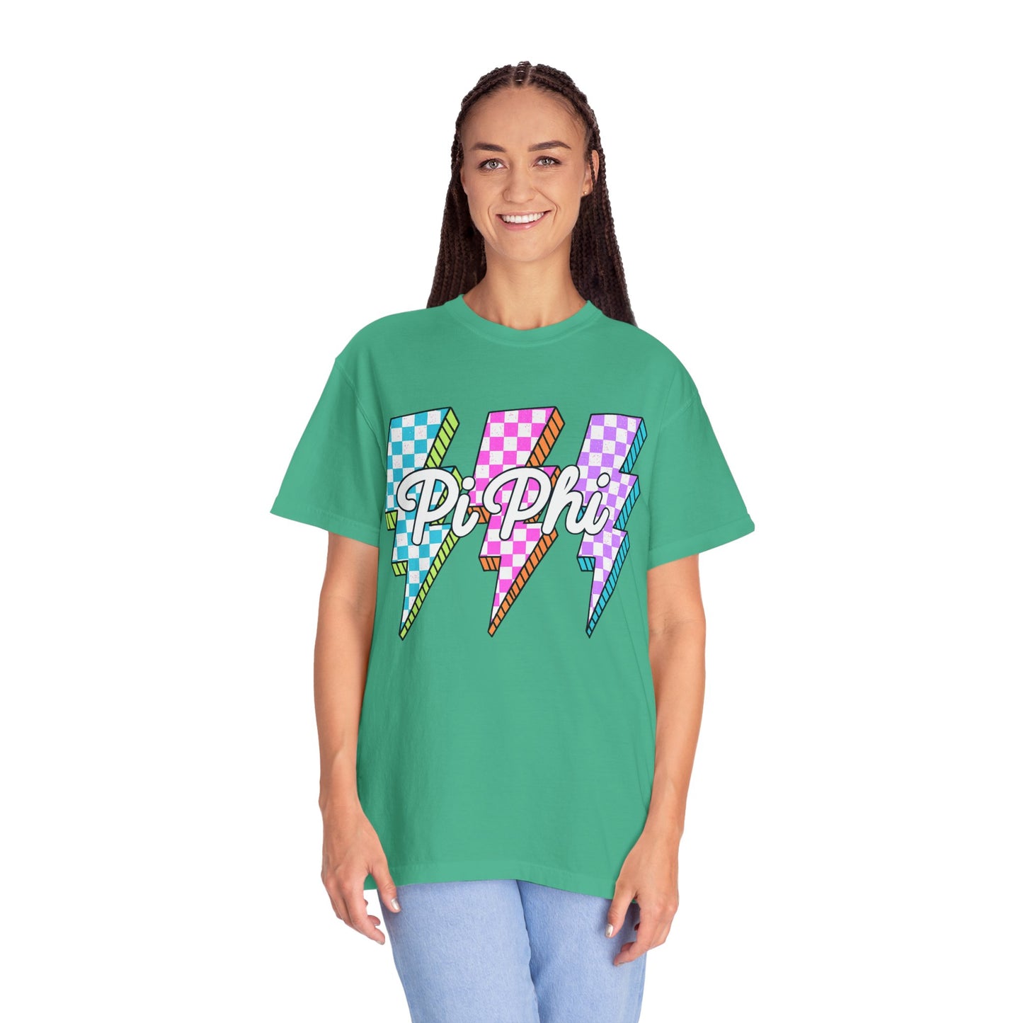 PB Phi Lightning Bolt Unisex T-shirt | Vibrant Greek Life Apparel, Unique Gift for Sorority Sisters, Casual Wear, Celebrating Sisterhood