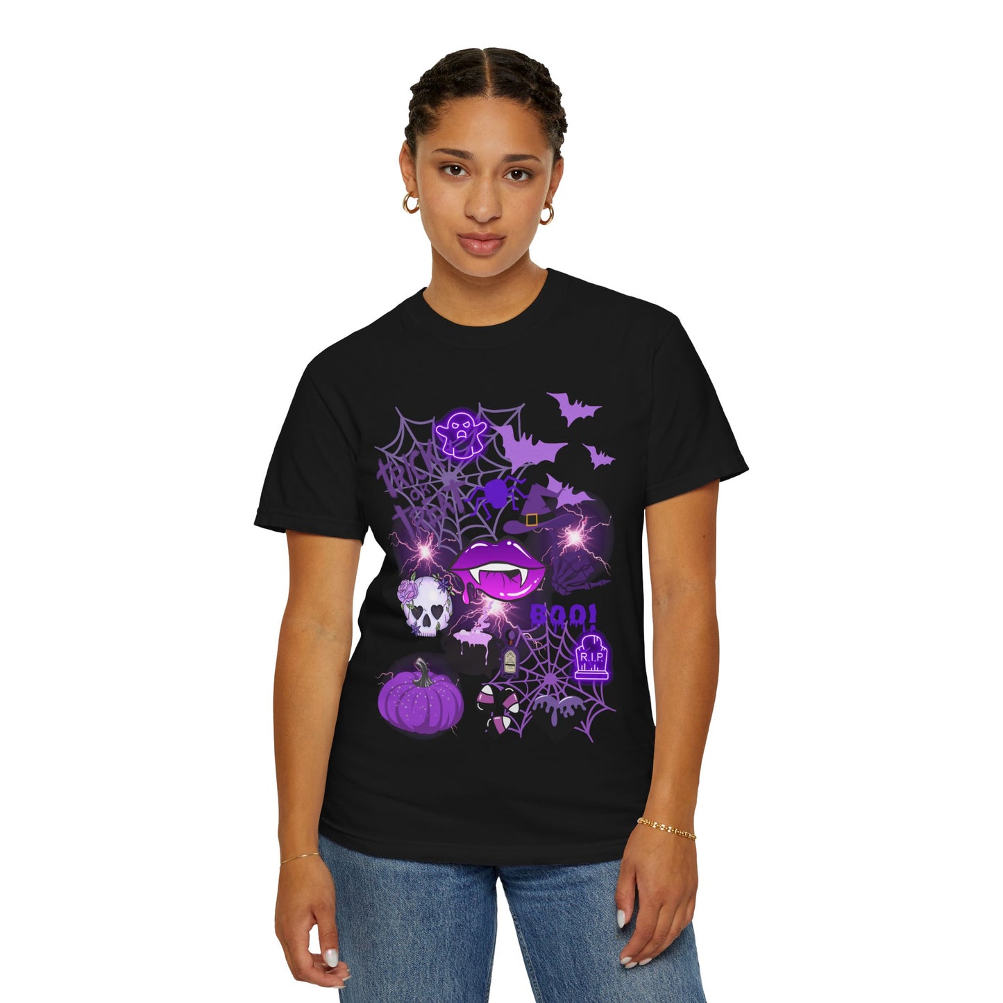 Spooky Purple Vibes Halloween Graphic T-Shirt, Fun Unisex Tee for Spooky Season, Trick or Treat, Boo! Shirt, Halloween Party Wear, Gift Idea