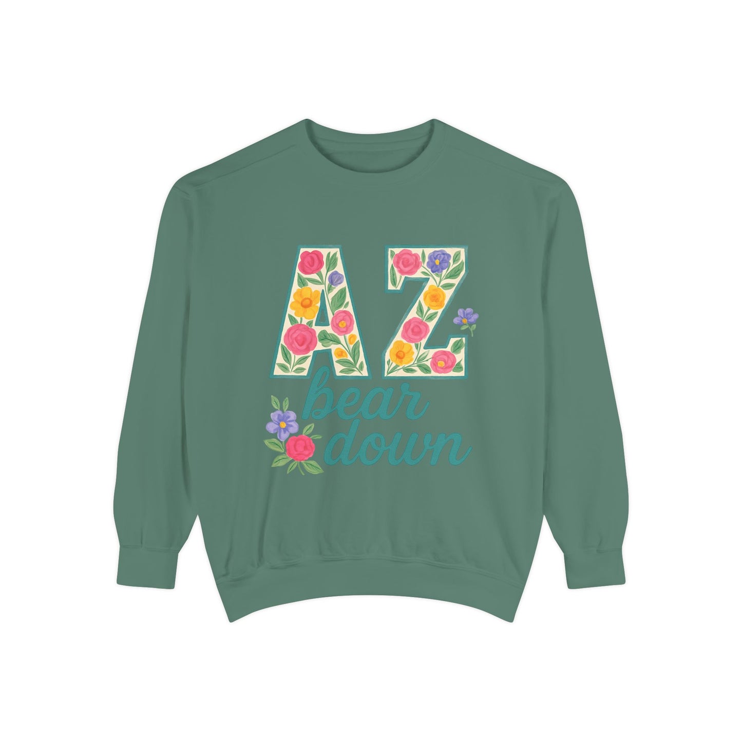 Arizona Floral Sweatshirt, Cozy Unisex Sweatshirt, Trendy Fall Layer, Gift for Him/Her, Sports Spirit Apparel, Bear Down AZ