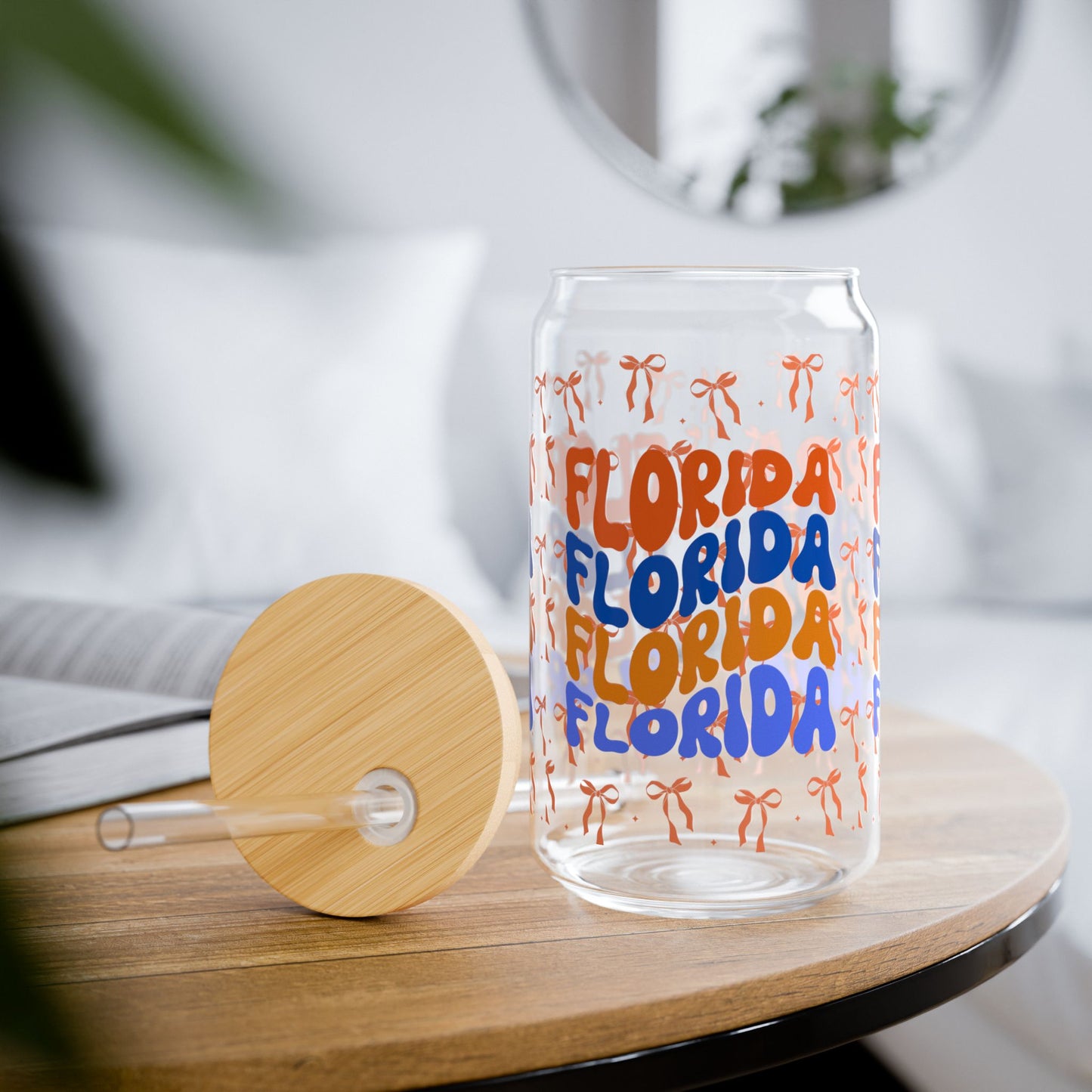 Coquette Bow Florida Sipper Glass, 16oz - Reusable Drinkware, Summer Vibes, Beach Lovers Gift, Eco-Friendly, FL gators, graduation gift, college student gift, florida fan