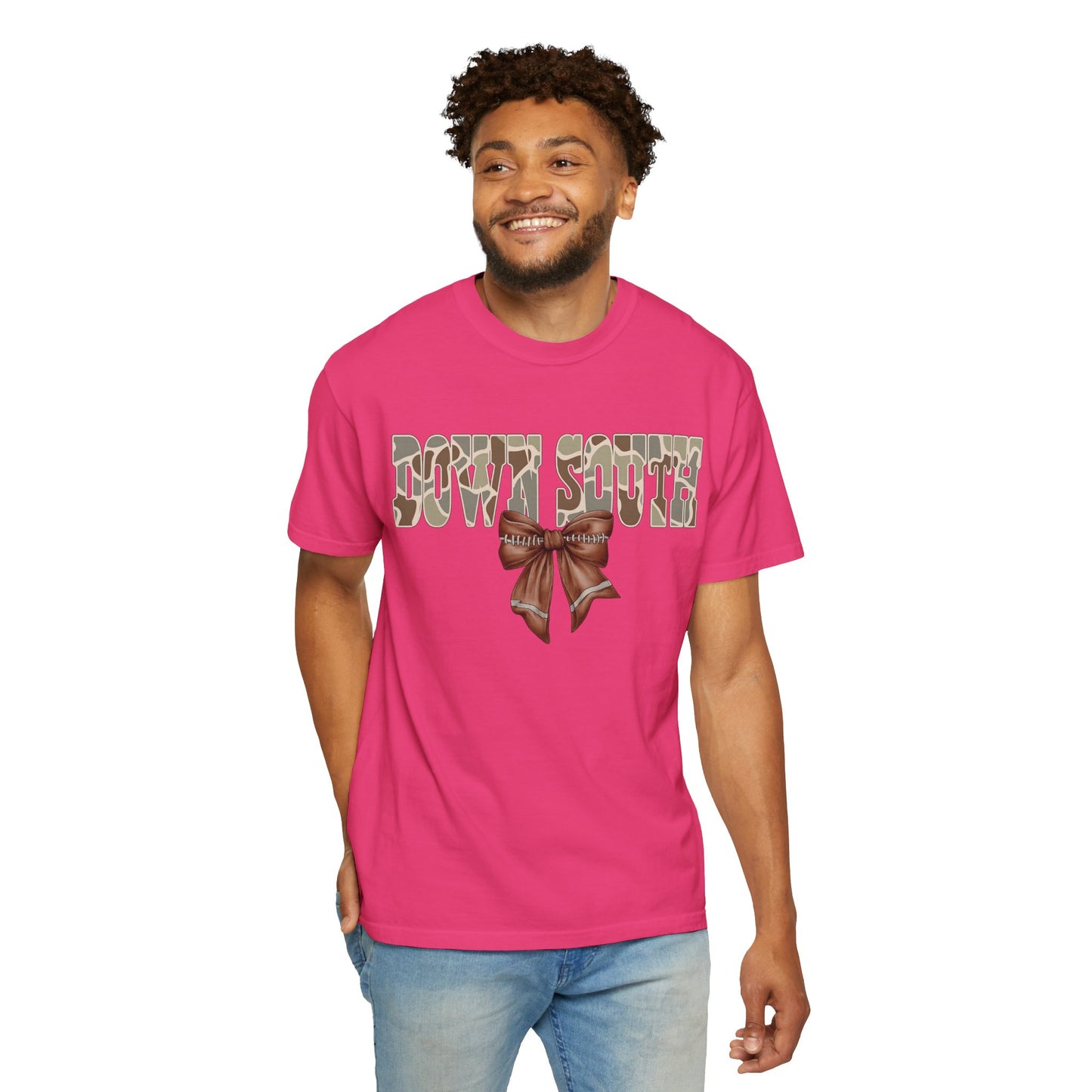 Camo Bow Graphic Tee - Trendy Apparel for Casual Outings and Birthdays