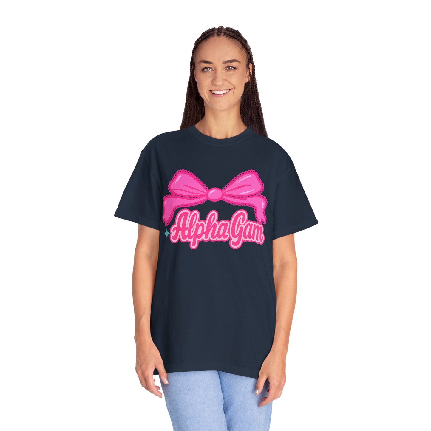 AlphaGam Bow T-Shirt | Unisex Garment-Dyed Tee for Sorority Sisters, College Apparel, Gifts for Greek Life, Casual Outfit, Sorority [...]