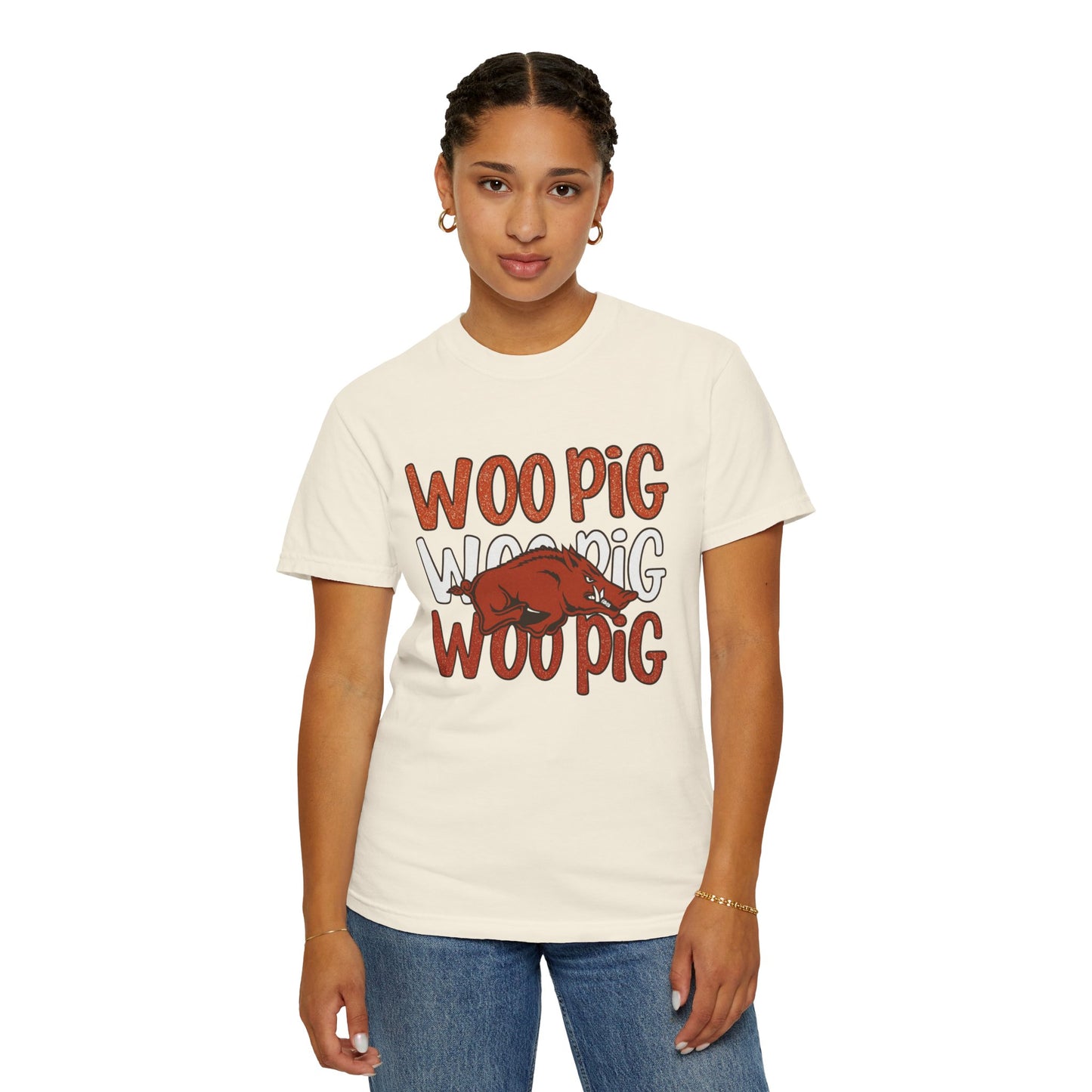 Woo Pig Garment-Dyed T-Shirt, Unisex Tee, Arkansas Pride Shirt, Casual Everyday Wear, College Game Day Tee, Fun Graphic Tee