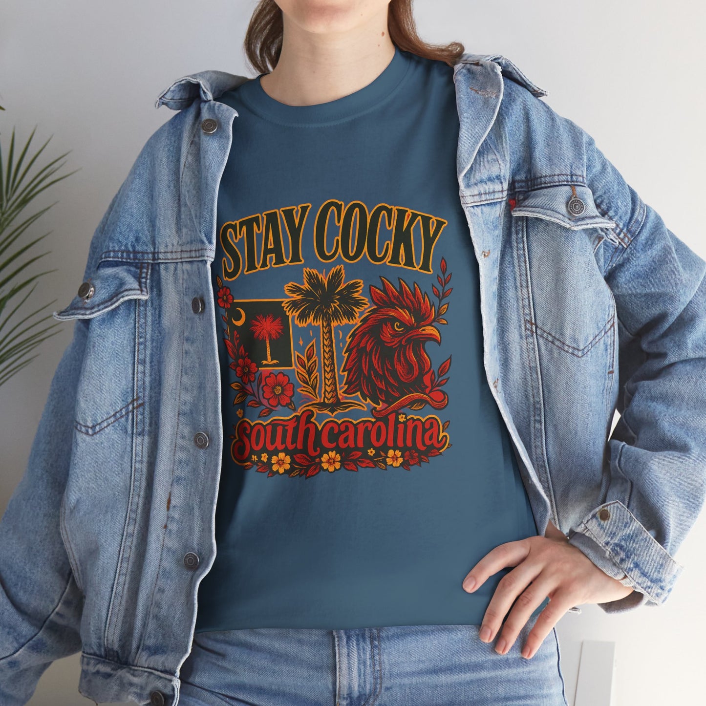 Stay Cocky Unisex Heavy Cotton Tee, Casual Graphic Tee, South Carolina Pride Shirt, Fun Vacation Wear, Perfect Gift for Gamecocks Fans