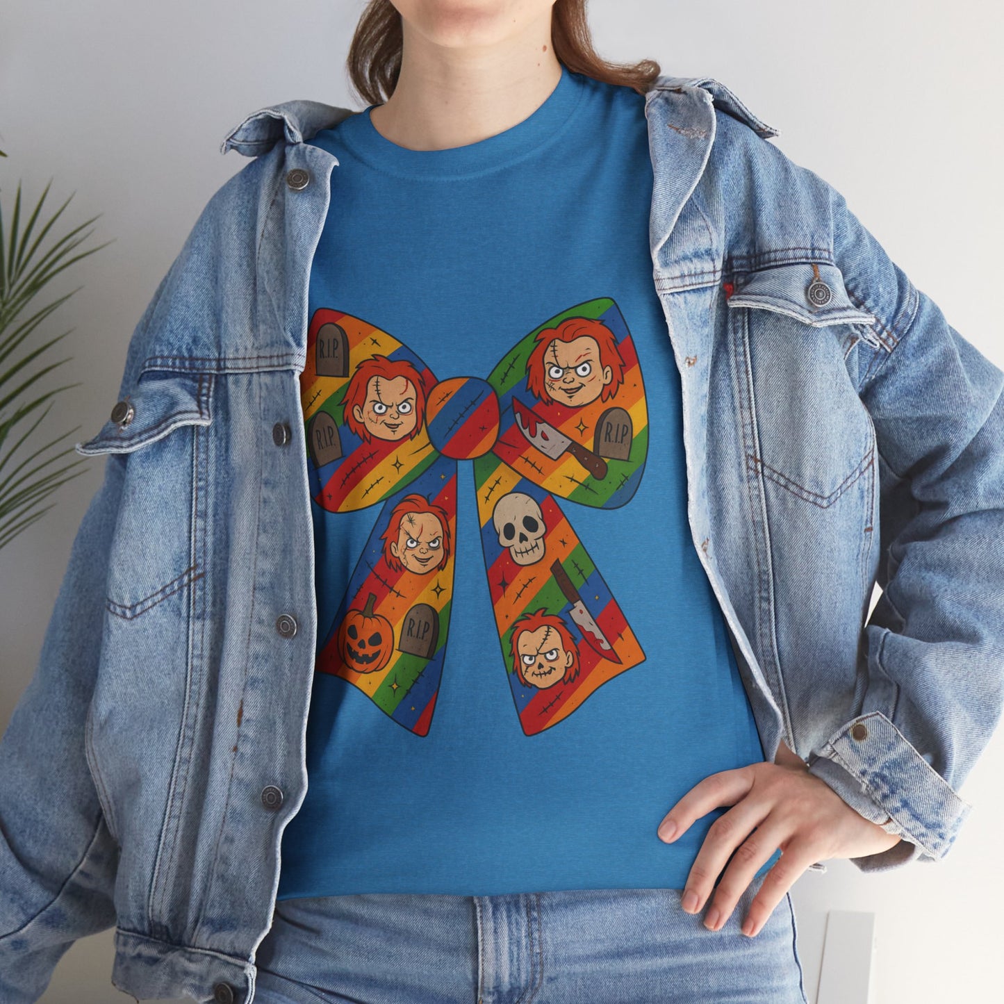 Colorful Halloween Bow Tee, Fun Costume T-Shirt, Halloween Party Shirt, Unisex Graphic Tee, Cozy Everyday Wear, Unique Gift Idea