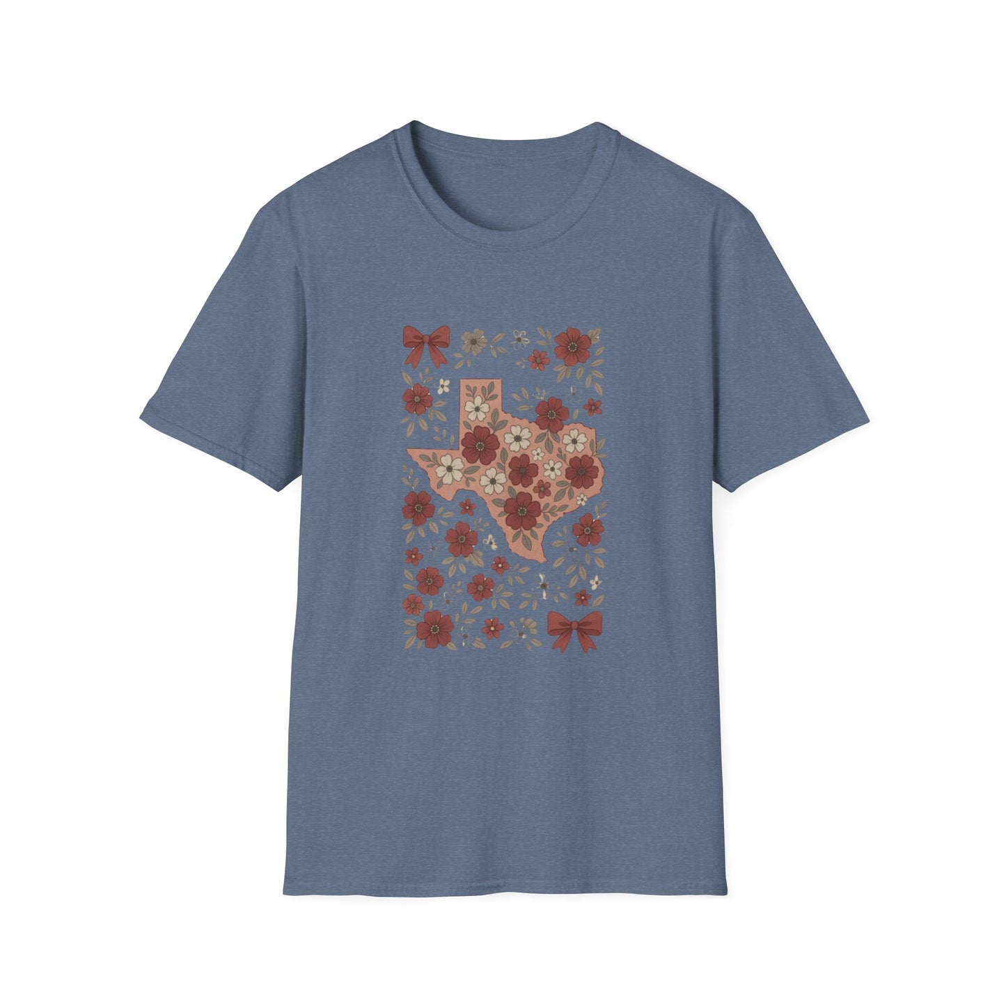 Texas Floral Unisex Softstyle T-Shirt, Vintage Texas Tee, Texas Pride Shirt, Casual Wear, Gift for Texas Lovers, Holiday T-Shirt