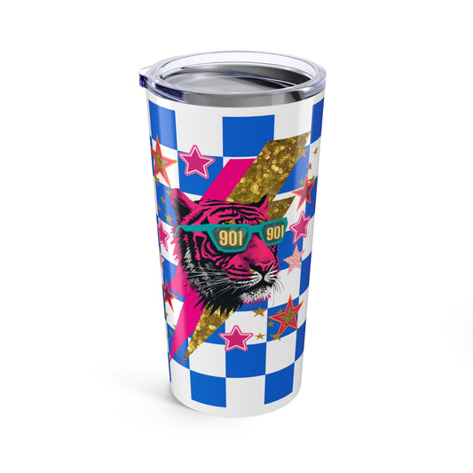 Memphis Retro Vibrant Tumbler - Retro Star Design, Checkered Print, Memphis Fan, Go Tigers, 901, University of Memphis