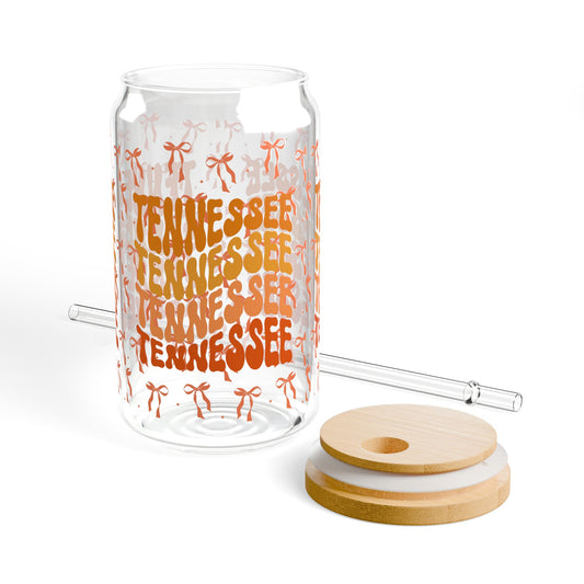 Coquette Bow Tennessee Sipper Glass, Tropical Drinkware, Summer Party Essential, Eco-Friendly Glass Cup, Tn game day, tennessee fan gift, graduation gift