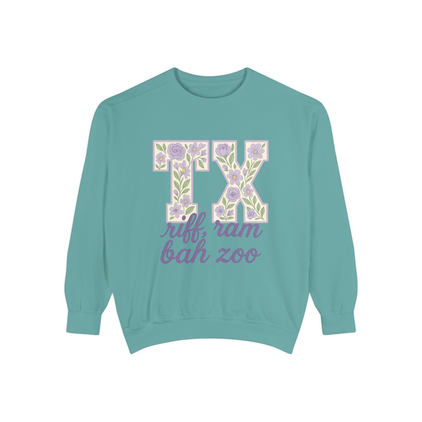 TCU Floral TX Sweatshirt - Unisex Garment-Dyed, Cozy Casual Wear, Texas Pride, Gift for Friends, College Apparel, Spring Outfits
