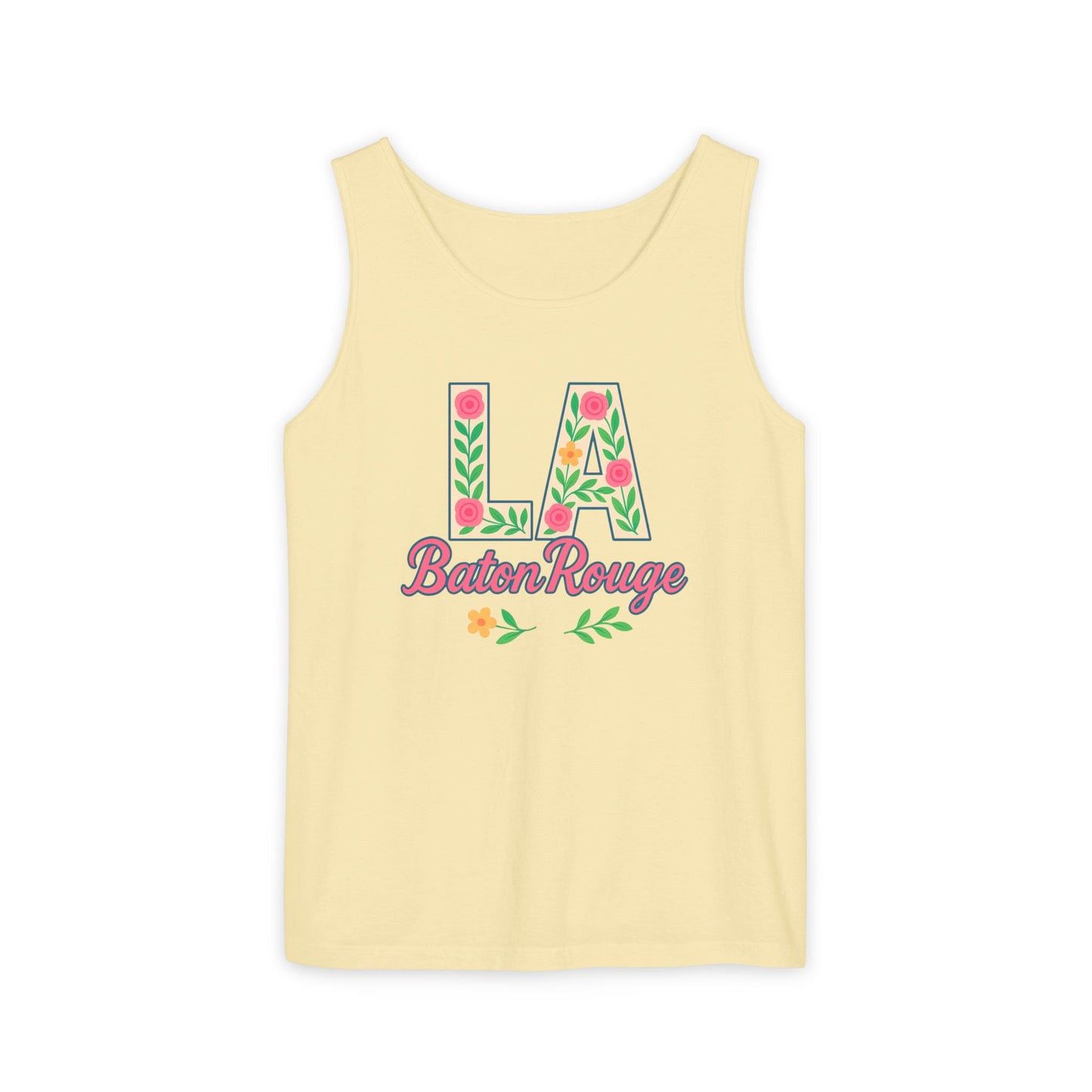 LA Baton Rouge Floral Tank Top, Summer Vibes, Unisex Apparel, Gift for Friends, Vacation Outfit, Spring/Summer Wear, Comfort Colors, Graduation Gift
