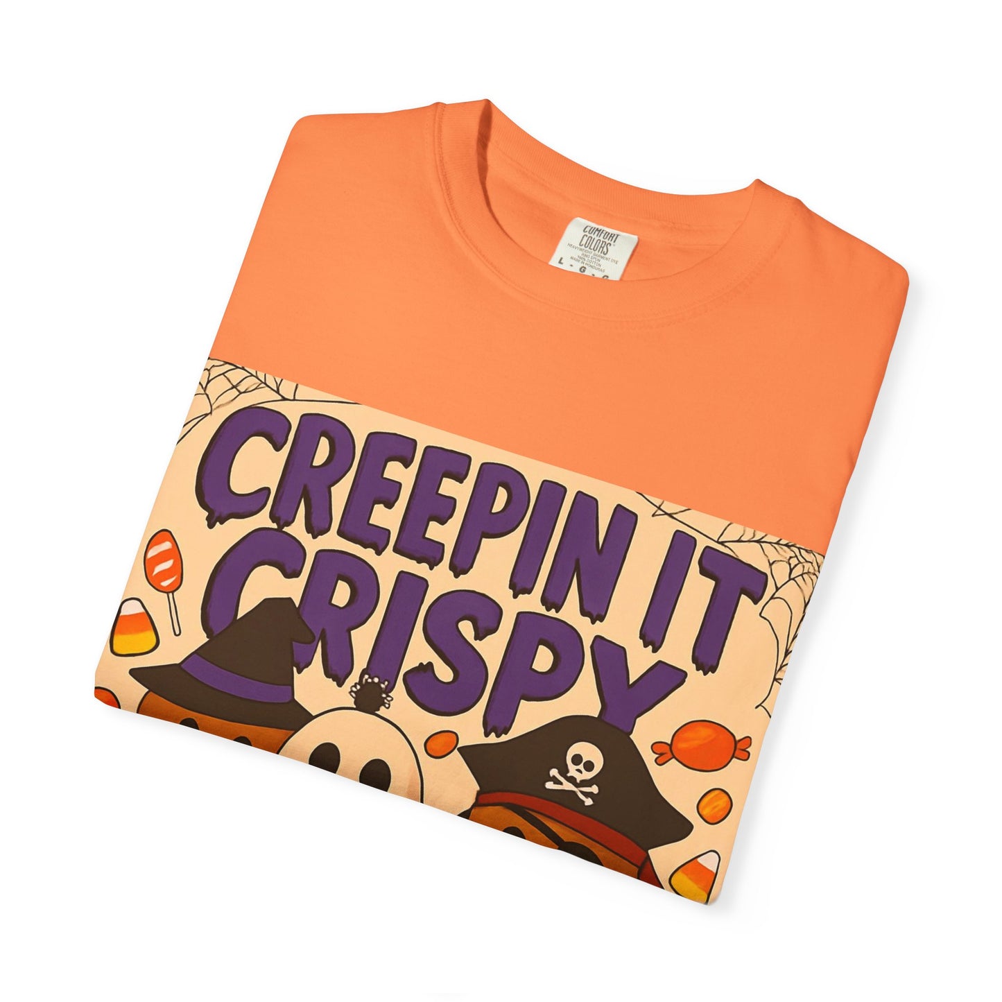 Halloween Themed T-Shirt, Creepin It Crispy T-Shirt, Unisex Shirt for Fall, Cute Halloween Tee, Festive Ghost & Candy Design