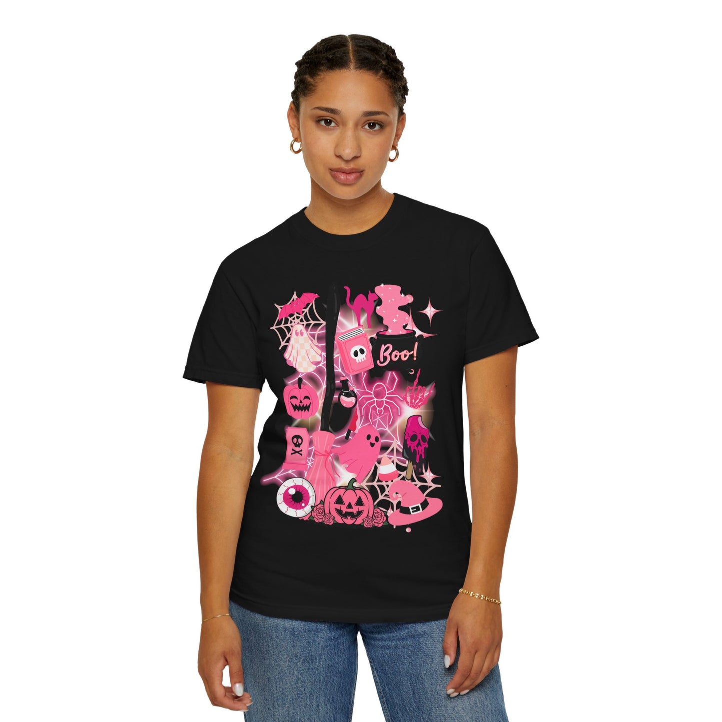 Pink Halloween-Themed Unisex T-shirt, Spooky Shirt, Ghostly Apparel, Boo T-shirt, Fall Fashion, Halloween Costume Top