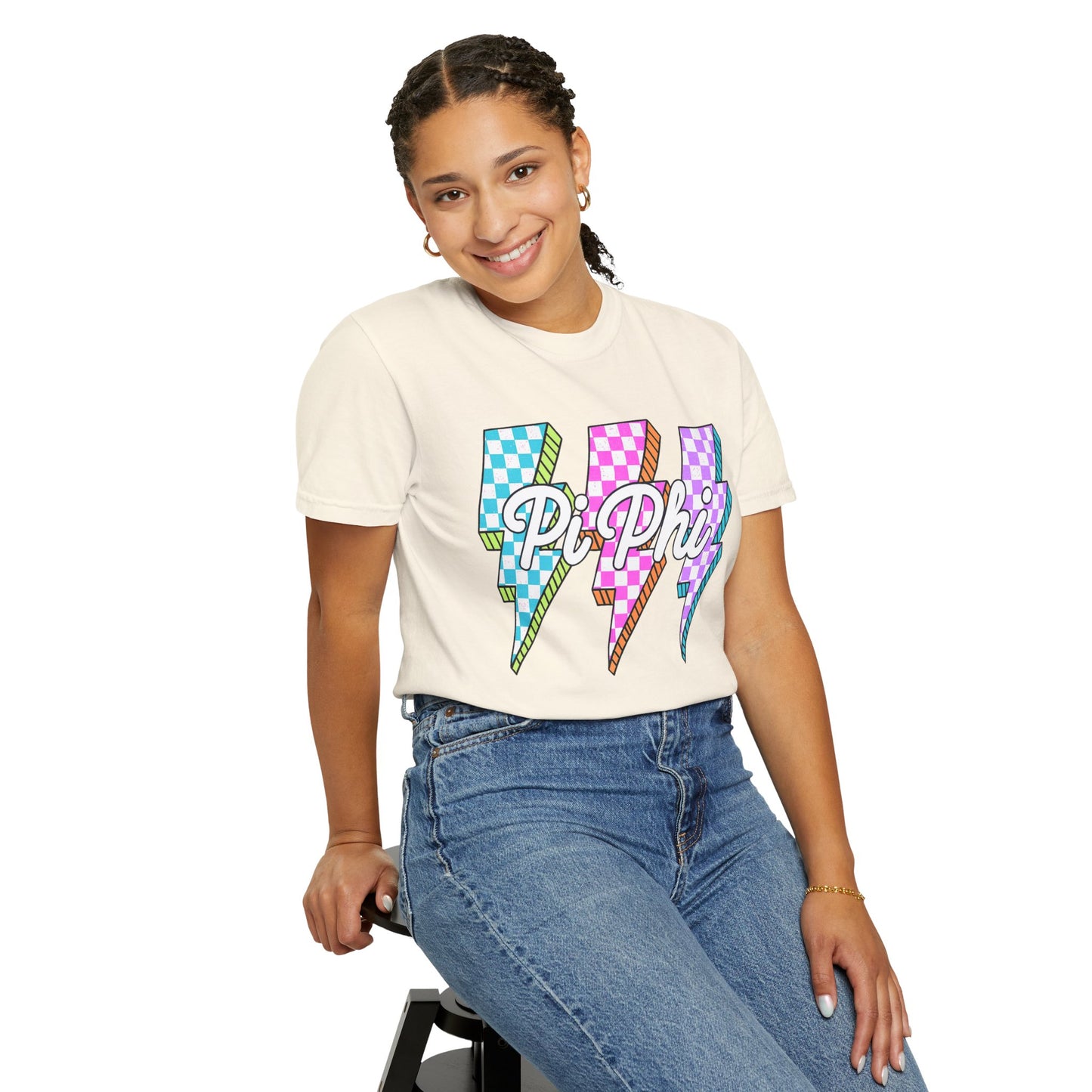 PB Phi Lightning Bolt Unisex T-shirt | Vibrant Greek Life Apparel, Unique Gift for Sorority Sisters, Casual Wear, Celebrating Sisterhood