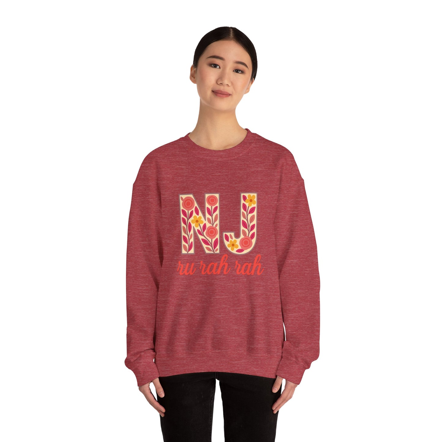 NJ Floral Pattern Crewneck Sweatshirt, Cozy Jersey, Casual Layer, Unique Gift, Fall Fashion, Unisex Apparel