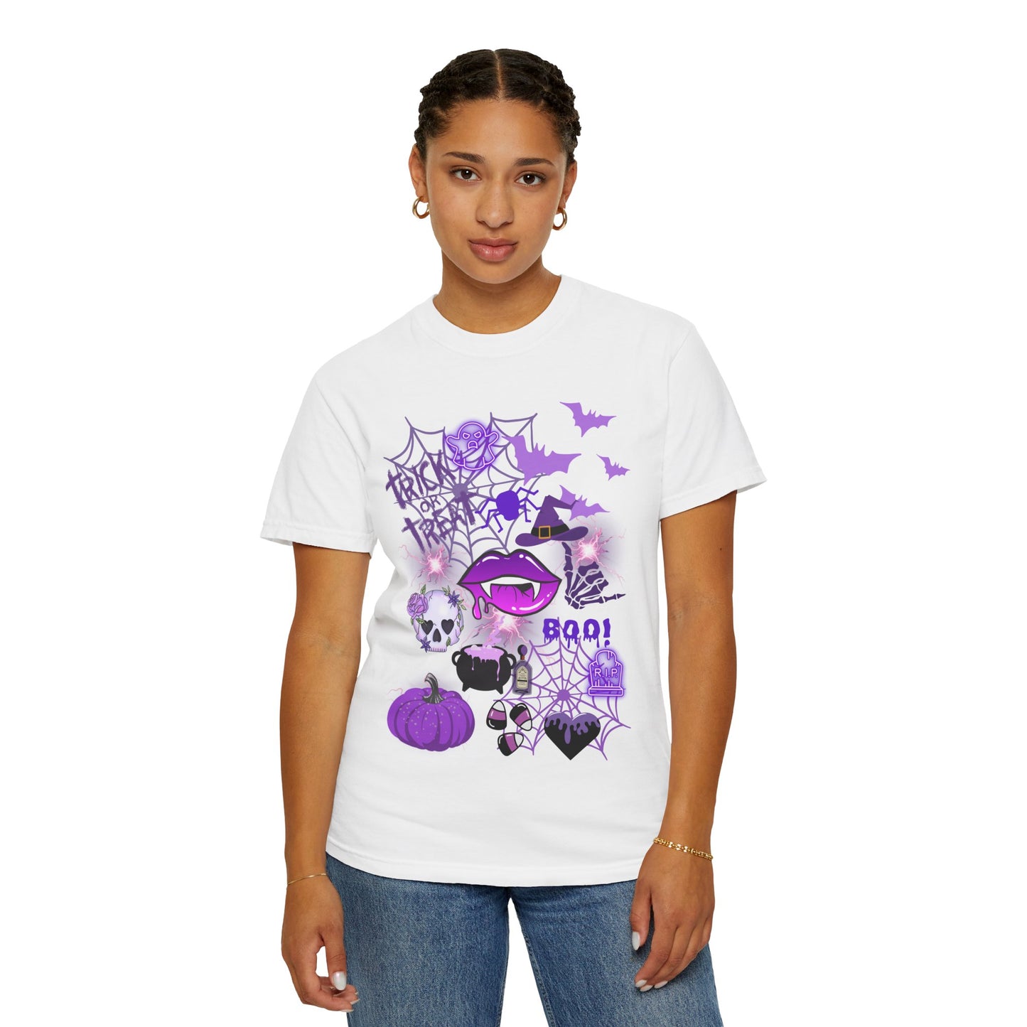 Spooky Purple Vibes Halloween Graphic T-Shirt, Fun Unisex Tee for Spooky Season, Trick or Treat, Boo! Shirt, Halloween Party Wear, Gift Idea
