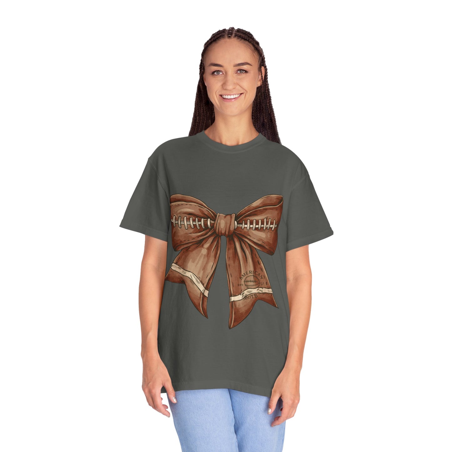 Football Bow T-Shirt: Unisex Casual Wear for Game Day Apparel