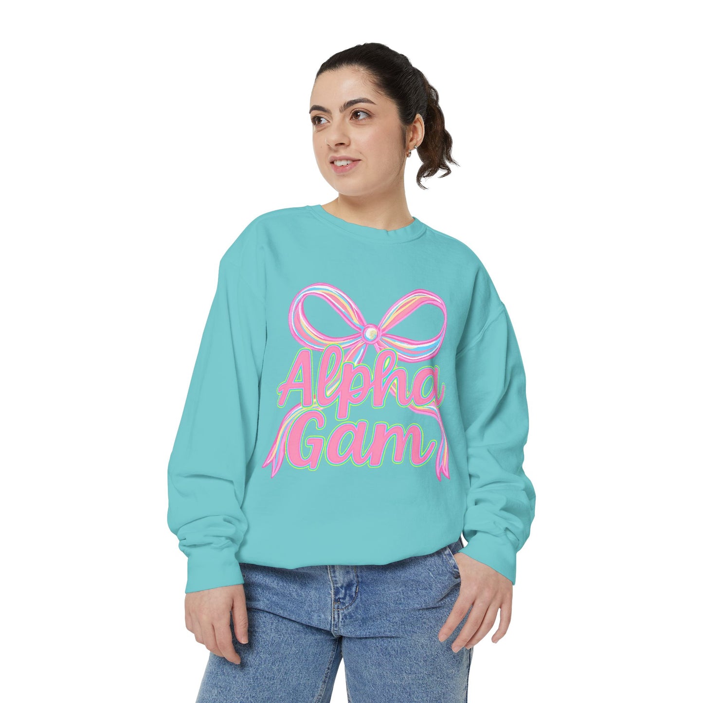 AlphaGam Unisex Garment-Dyed Sweatshirt, Sorority Sweatshirt, Cozy Gift, Casual Outfit, College Apparel, Sorority Merchandise