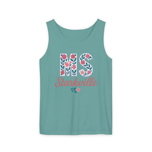 Mississippi Floral Monogram Summer Tank Top, Comfort Colors, Perfect for Casual Outings, Gifts, Beach Days, Graduation Celebrations,