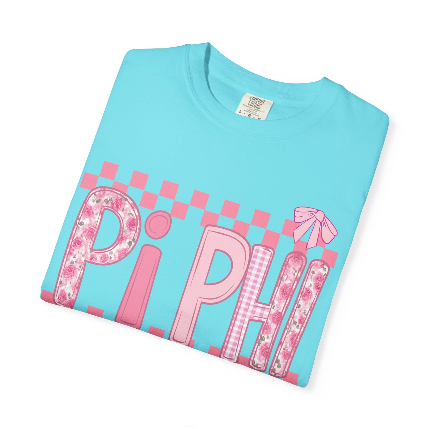 Cute Garment-Dyed T-Shirt for Sorority Sisters, Pi -Checked Style, Perfect for Casual Outings, Sorority Events, Gifts
