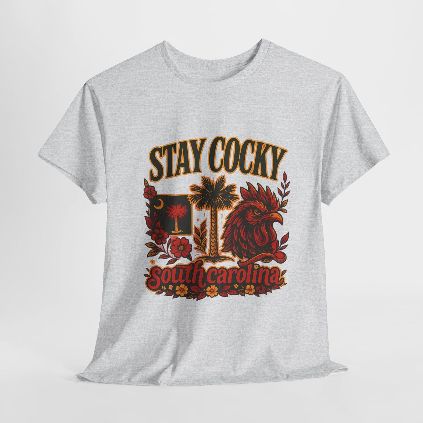 Stay Cocky Unisex Heavy Cotton Tee, Casual Graphic Tee, South Carolina Pride Shirt, Fun Vacation Wear, Perfect Gift for Gamecocks Fans