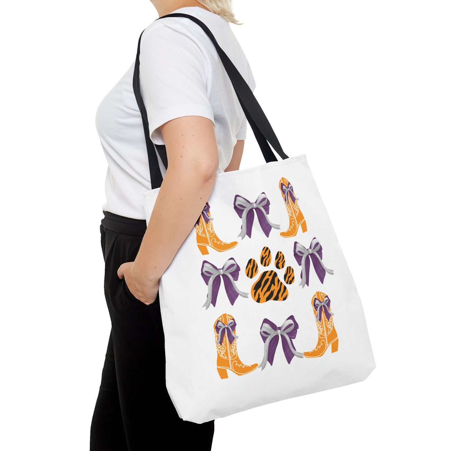 SC Clemson Coquette Bow Tiger Print Tote Bag, Go Tigers, SC Game Day, Clemson, SC, College Student Gift, Graduation Gift, SC Tigers Fan, Clemson Alumni
