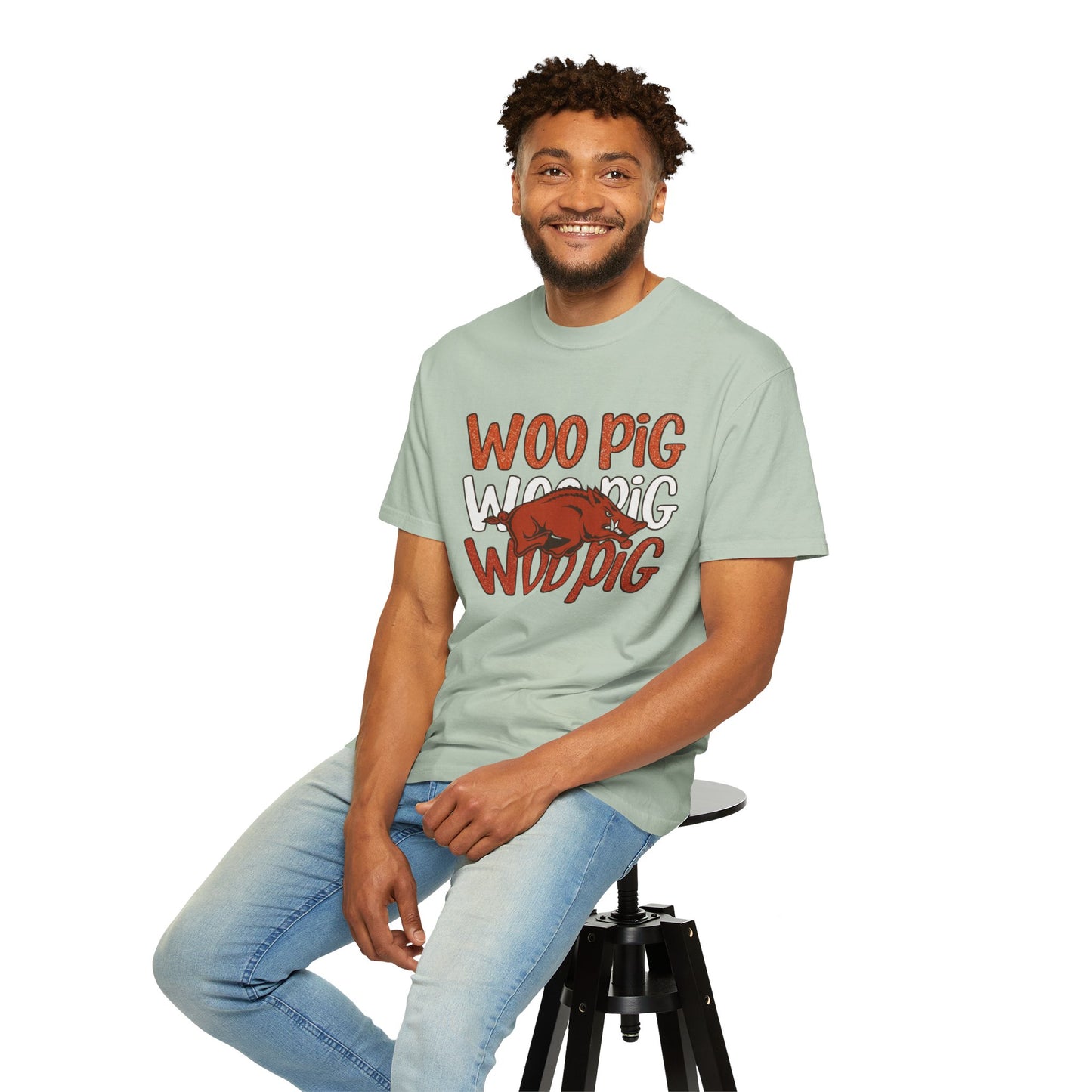 Woo Pig Garment-Dyed T-Shirt, Unisex Tee, Arkansas Pride Shirt, Casual Everyday Wear, College Game Day Tee, Fun Graphic Tee