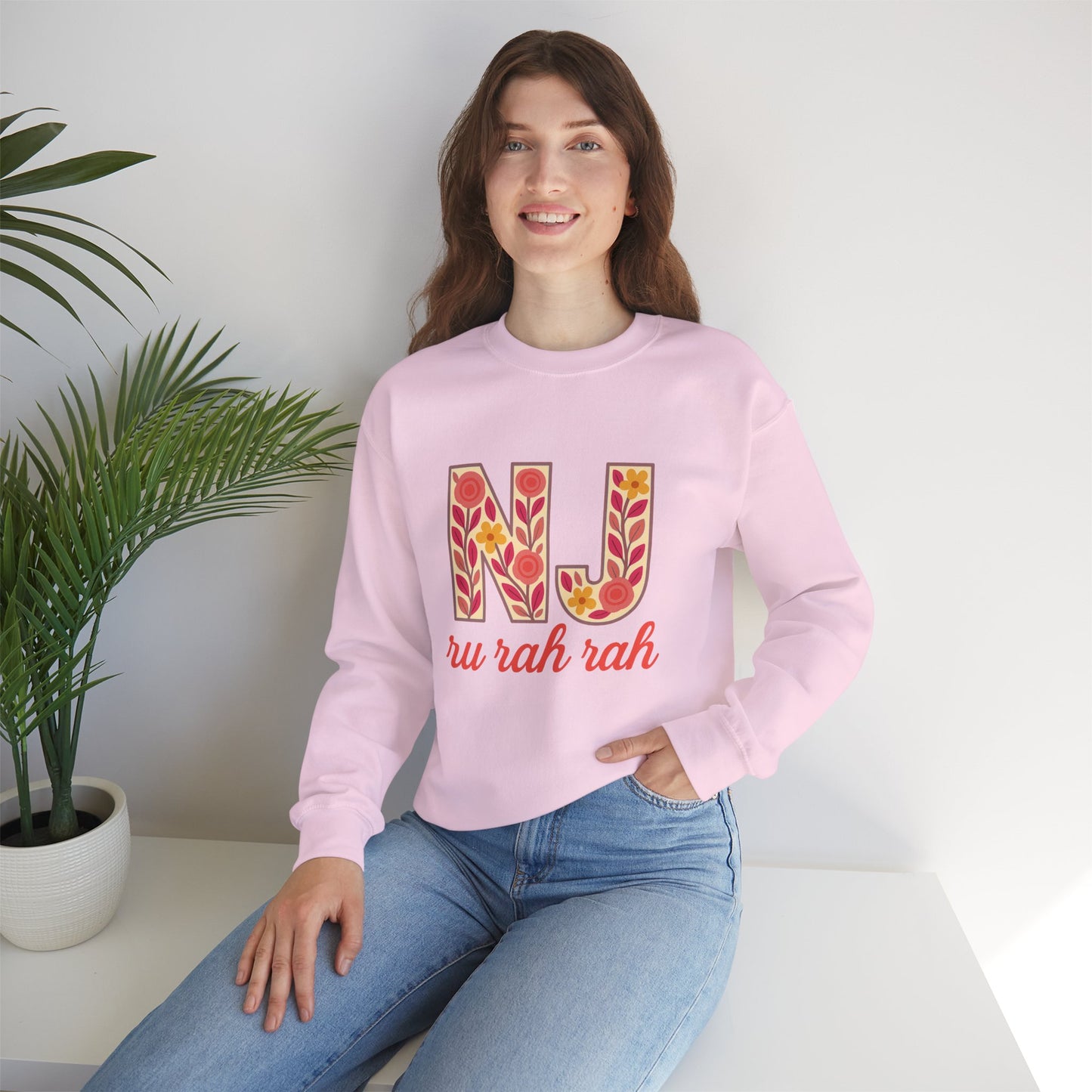 NJ Floral Pattern Crewneck Sweatshirt, Cozy Jersey, Casual Layer, Unique Gift, Fall Fashion, Unisex Apparel