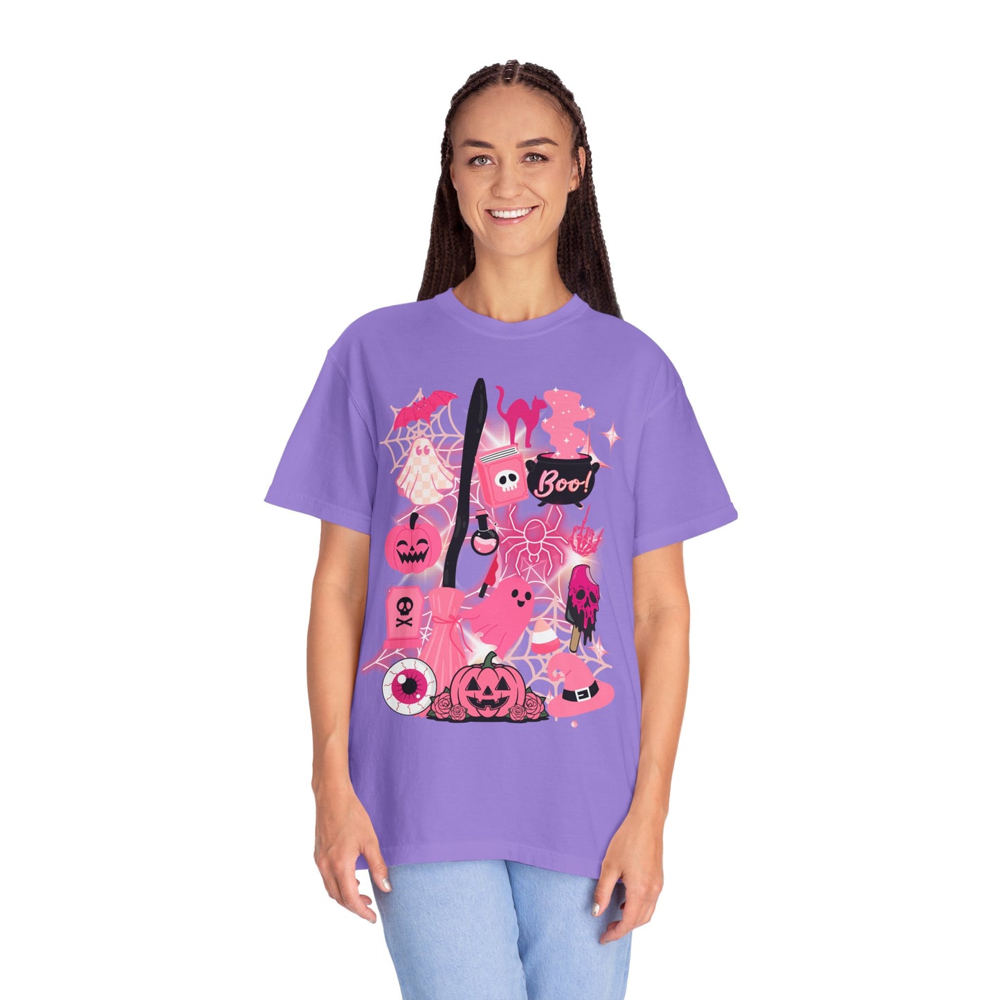 Pink Halloween-Themed Unisex T-shirt, Spooky Shirt, Ghostly Apparel, Boo T-shirt, Fall Fashion, Halloween Costume Top