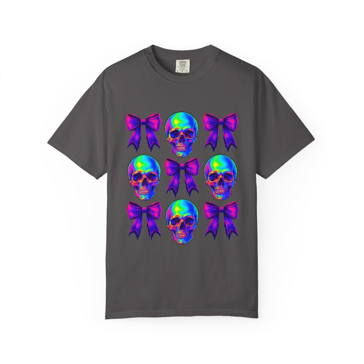 Neon Skull and Bow Unisex T-Shirt | Trendy Graphic Tee for Halloween, Festivals, Casual Wear, Gifts