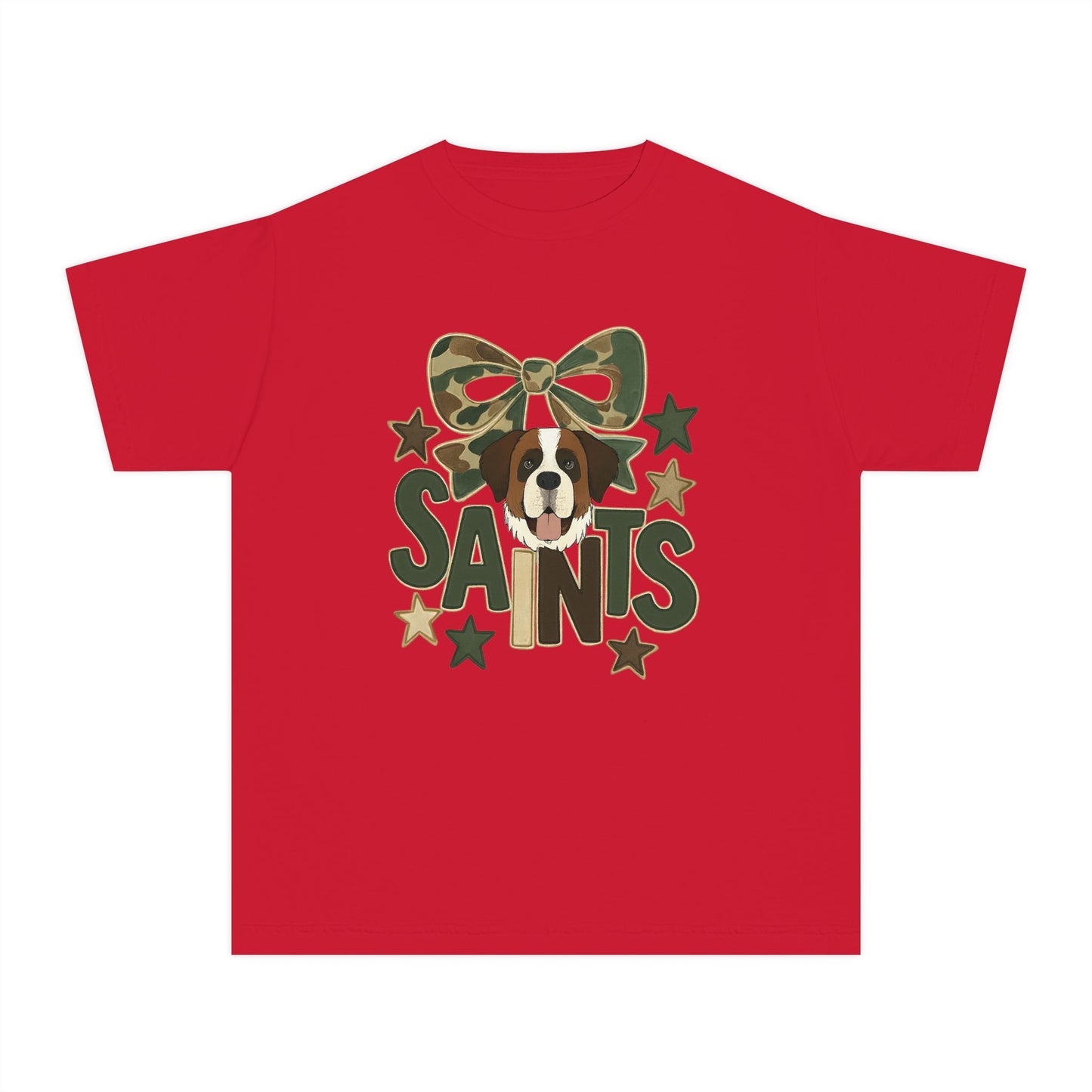 Camo Saints Youth Tee, Fun T-Shirt for Dog Lovers, Kids Outdoor Adventure Gear, Birthday Gift, Casual Wear
