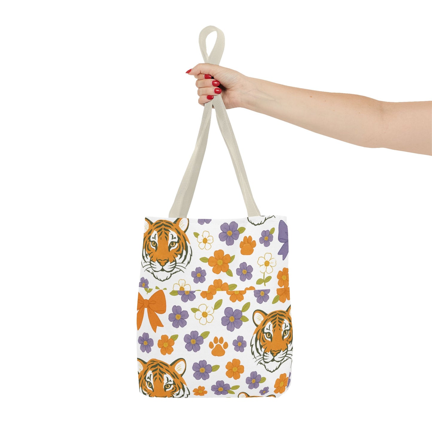 Whimsical Tiger Floral Tote Bag - Clemson Fan Gift, Graduation Gift, Alumni Gift, Cute Eco-Friendly Shopping Bag, Beach Bag, Gift for Animal Lovers, Spring & Summer Accessory