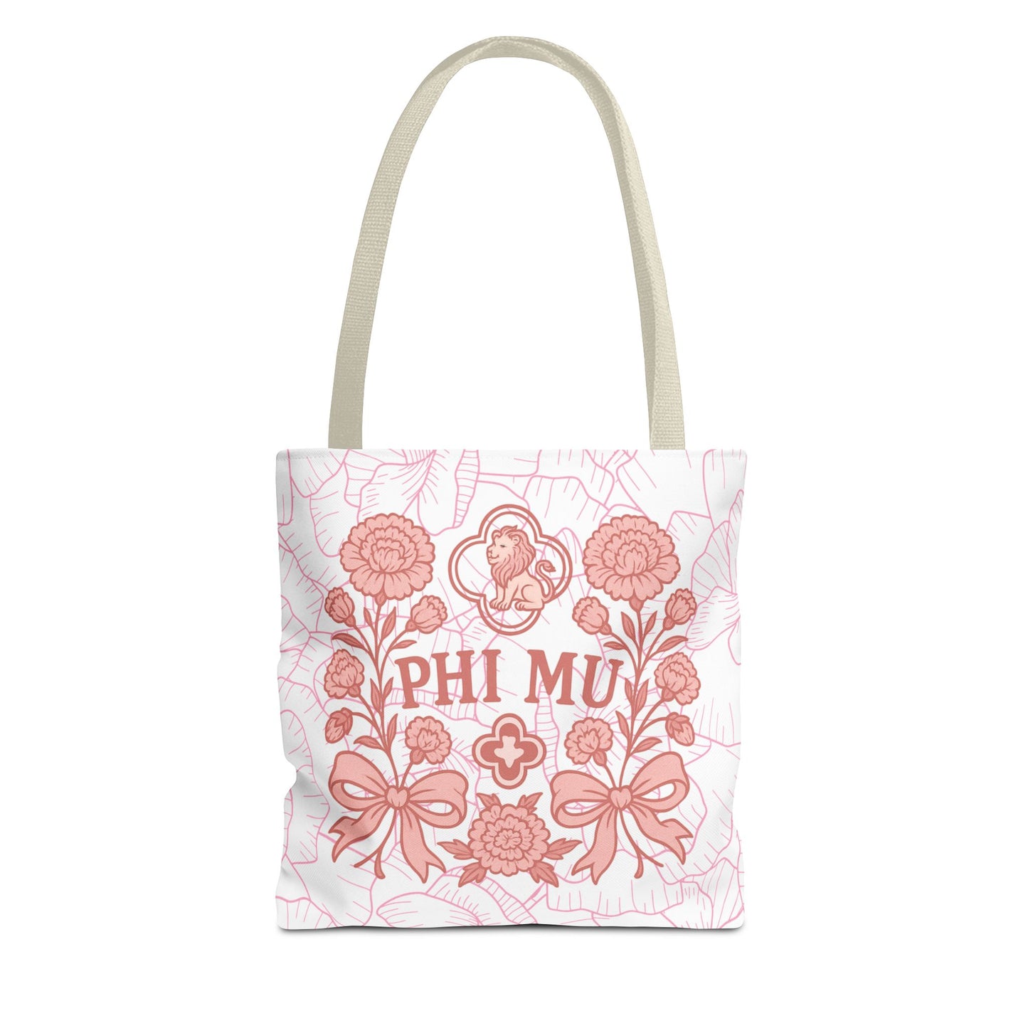 Phi Mu Floral Tote Bag, Sorority Bag, Gift for Sorority Sisters, Pink Floral Tote, College Essentials, AOP Design