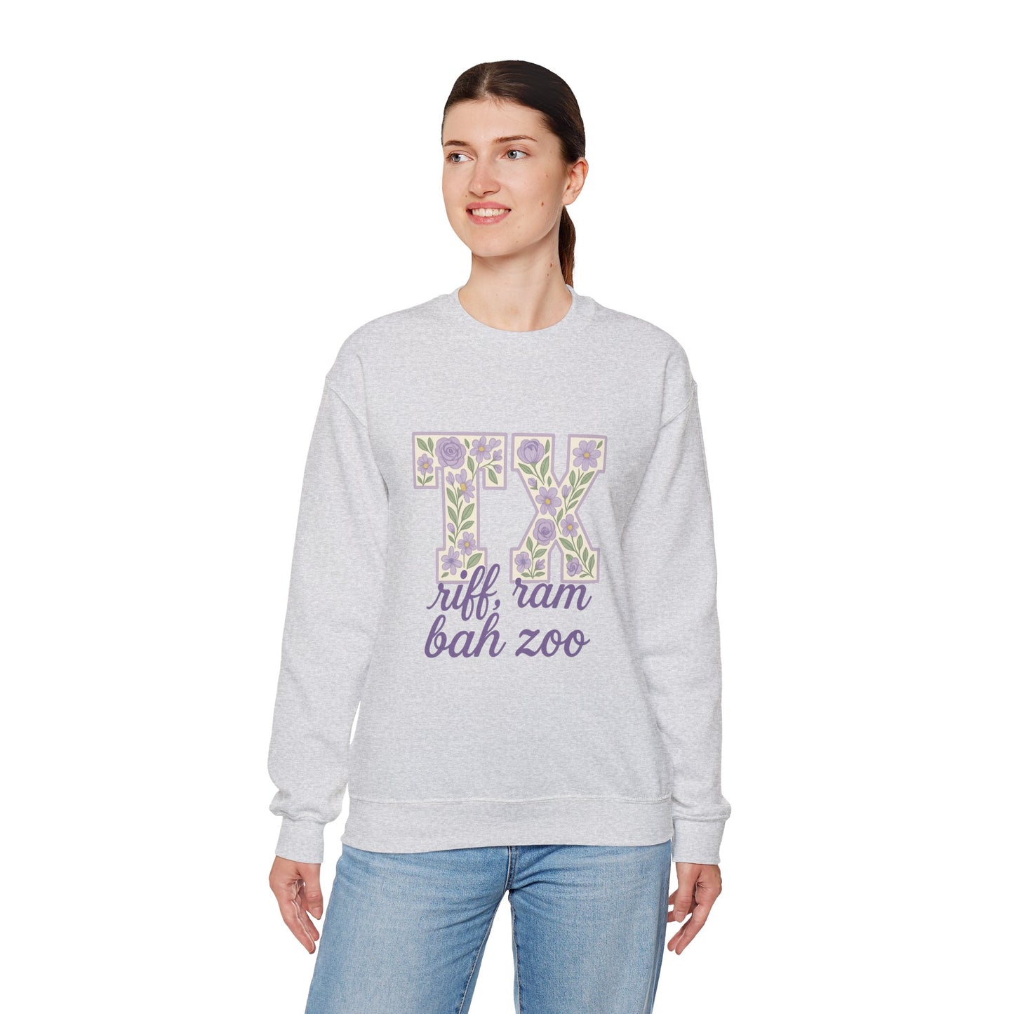 Texas Floral Sweatshirt, Cozy Unisex Crewneck, TX Riff Ram Bah Zoo Pullover, Gift for College Students, Texas Pride Apparel, Spring Fashion