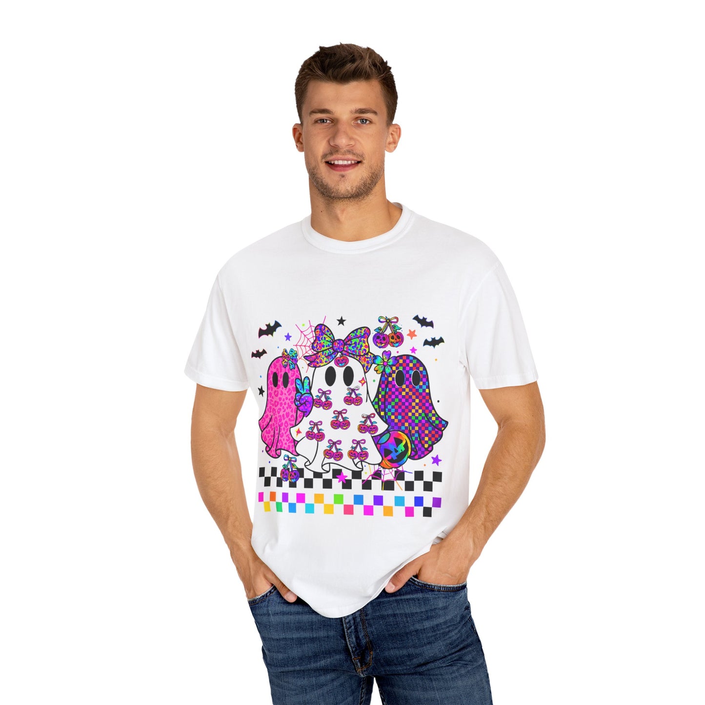 Colorful Ghost-Themed Unisex T-Shirt, Spooky Tee, Halloween Apparel, Festival Shirt, Gift for Ghost Lovers, Fun Casual Wear