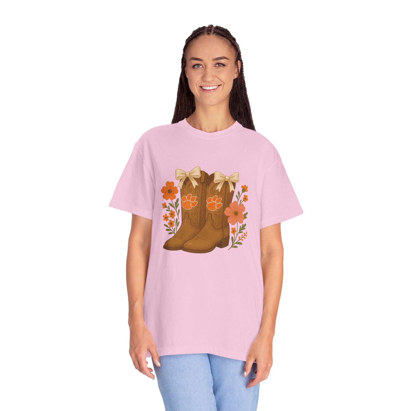 Cowgirl Boots Floral T-Shirt, Go Tigers Game Day, Comfort Colors