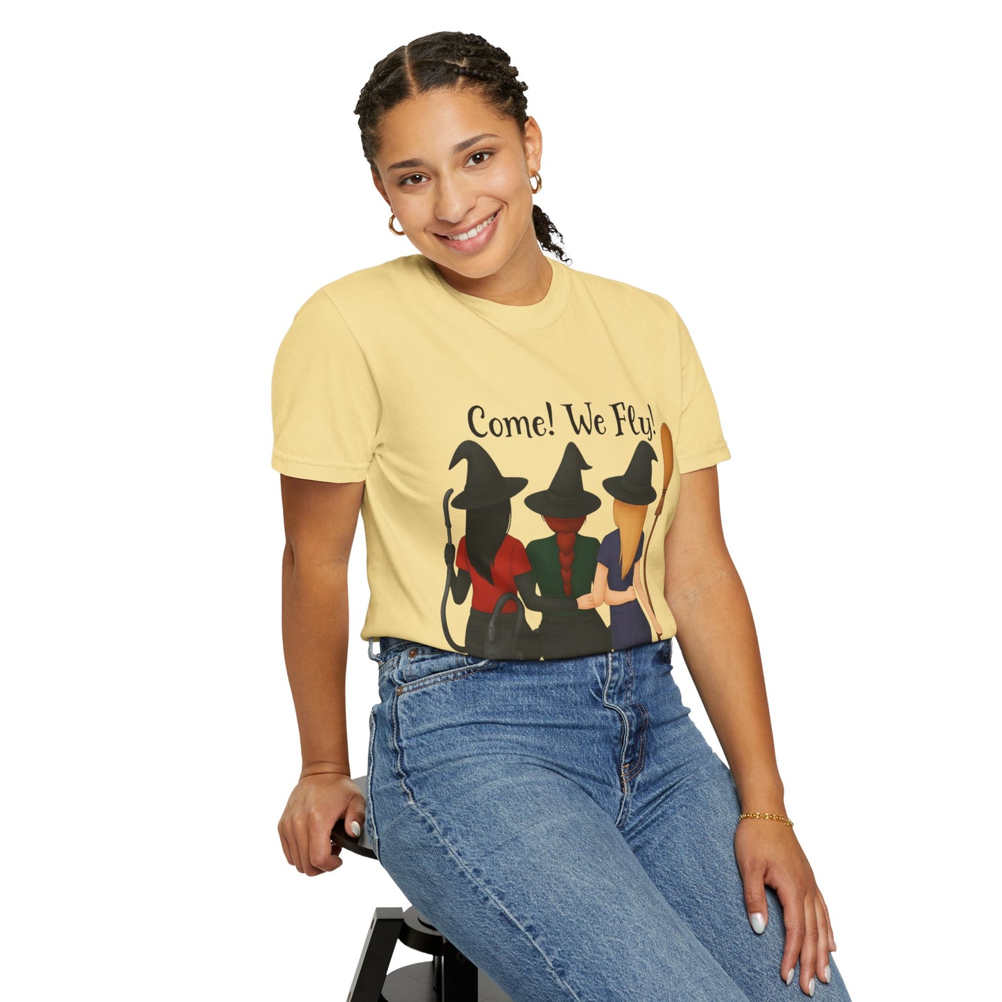 Witchy Halloween T-shirt - Come We Fly Unisex Garment-Dyed Tee