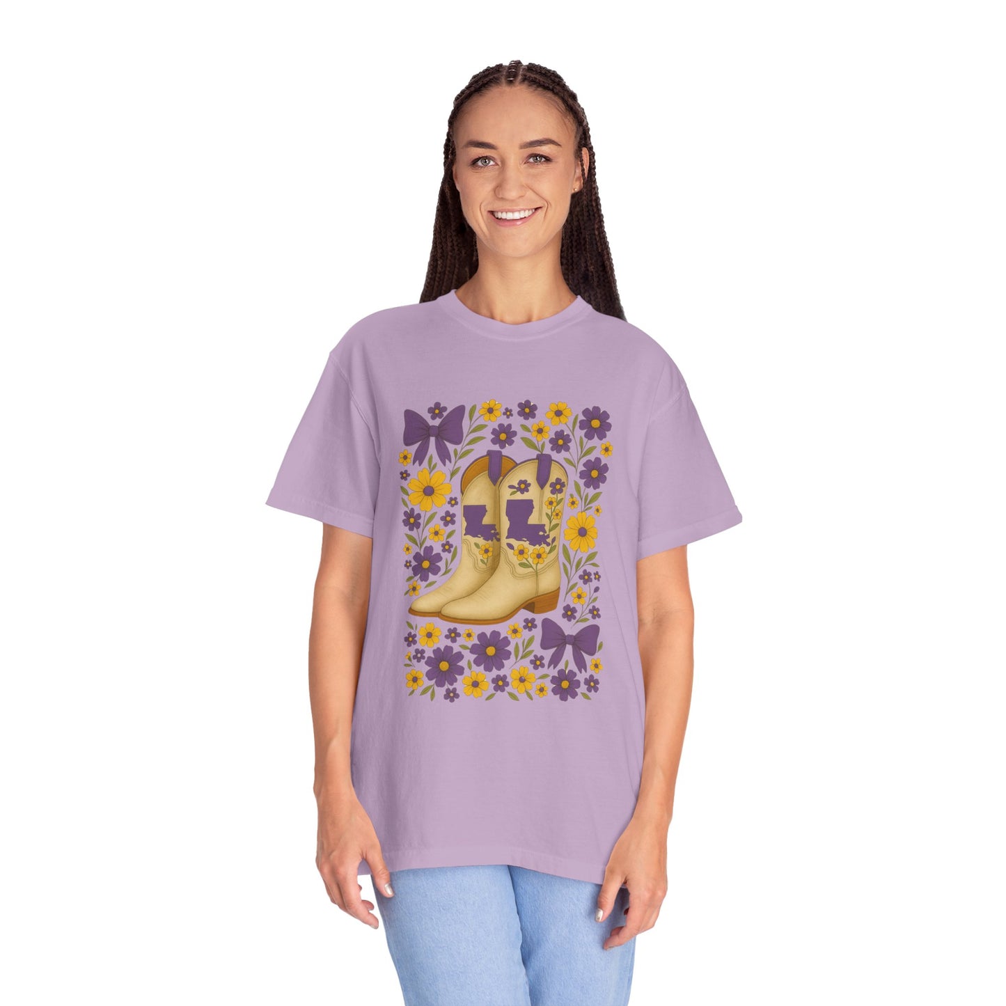 T-Shirt - Western Floral Boot T-Shirt, Vintage Graphic Shirt, Gift for Cowgirl, LSU Tigers, Louisiana Game Day