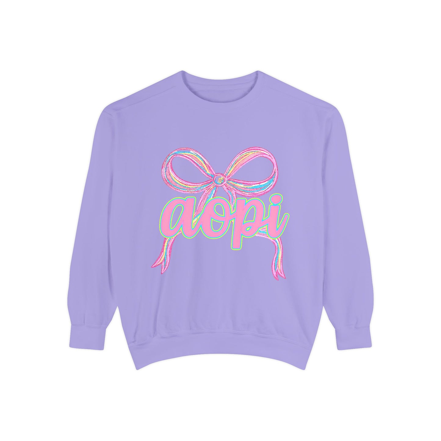 Pastel Bow Sweatshirt with aopi Design, Cozy Unisex Sweatshirt, Gift for Sorority Sisters, Casual Chic Apparel, Best Friend Outfit