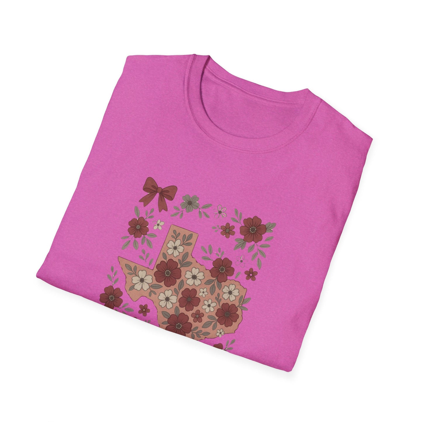 Texas Floral Unisex Softstyle T-Shirt, Vintage Texas Tee, Texas Pride Shirt, Casual Wear, Gift for Texas Lovers, Holiday T-Shirt