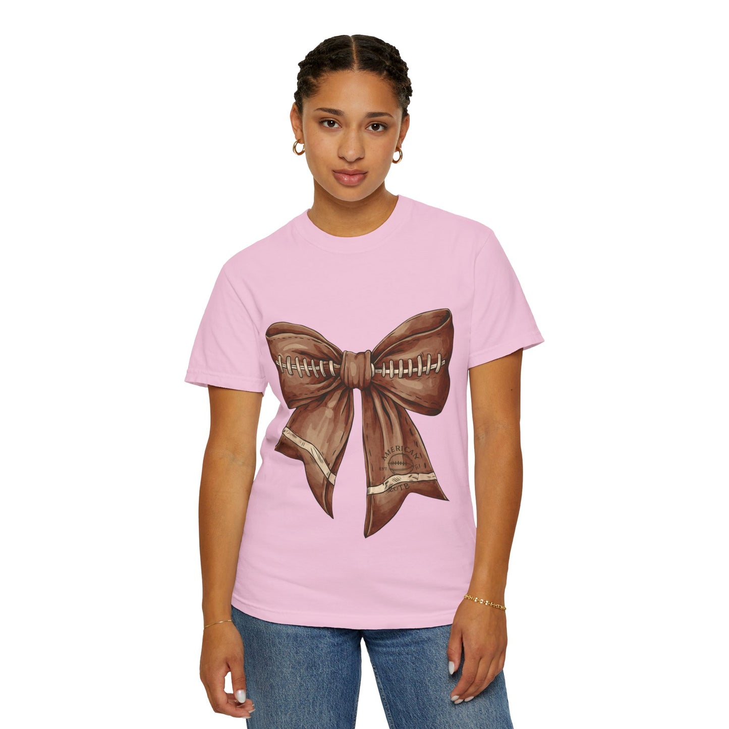 Football Bow T-Shirt: Unisex Casual Wear for Game Day Apparel