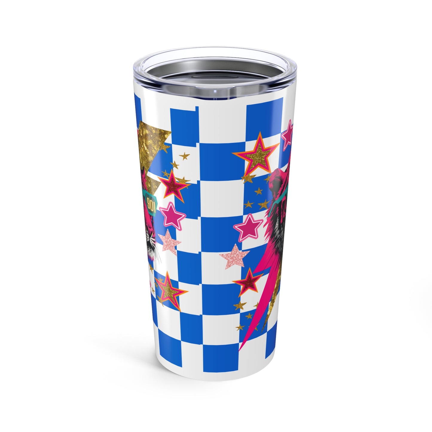 Memphis Retro Vibrant Tumbler - Retro Star Design, Checkered Print, Memphis Fan, Go Tigers, 901, University of Memphis