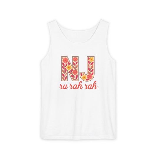 NJ Floral Celebration Tank Top, Unisex Summer Tee, Casual Beachwear, Festival Apparel, Gift for Sports Fans, Rutgers Fan, Comfort Colors, Graduation Gift