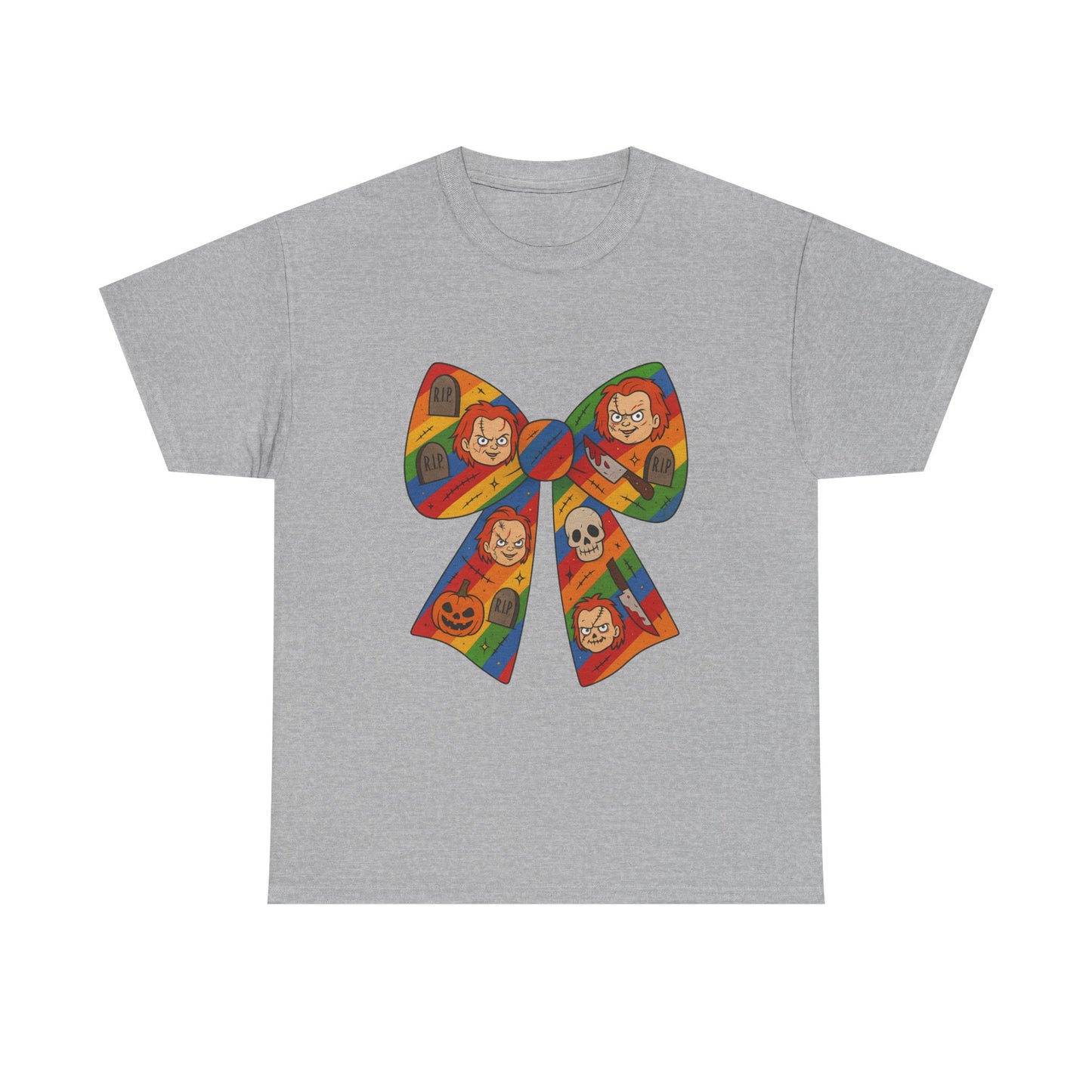 Colorful Halloween Bow Tee, Fun Costume T-Shirt, Halloween Party Shirt, Unisex Graphic Tee, Cozy Everyday Wear, Unique Gift Idea