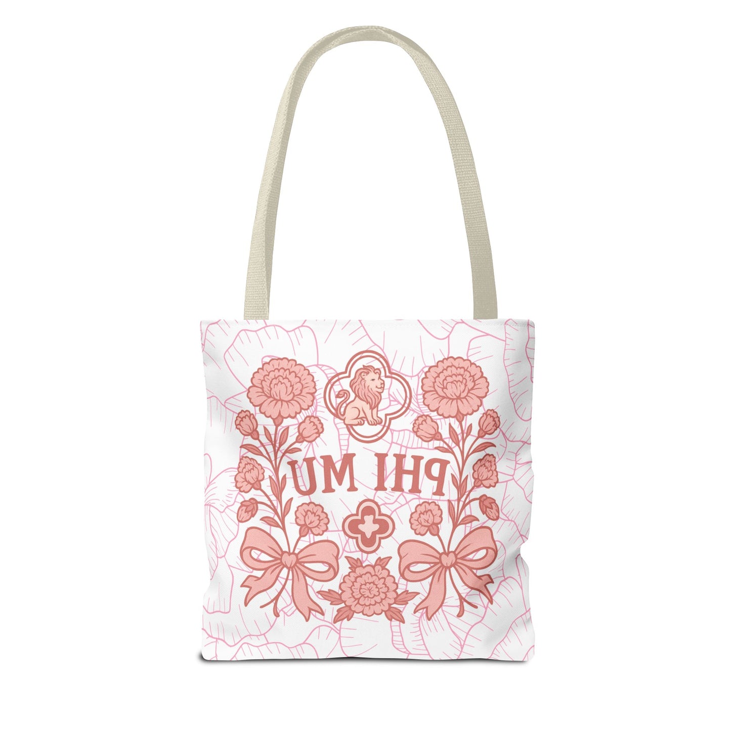 Phi Mu Floral Tote Bag, Sorority Bag, Gift for Sorority Sisters, Pink Floral Tote, College Essentials, AOP Design