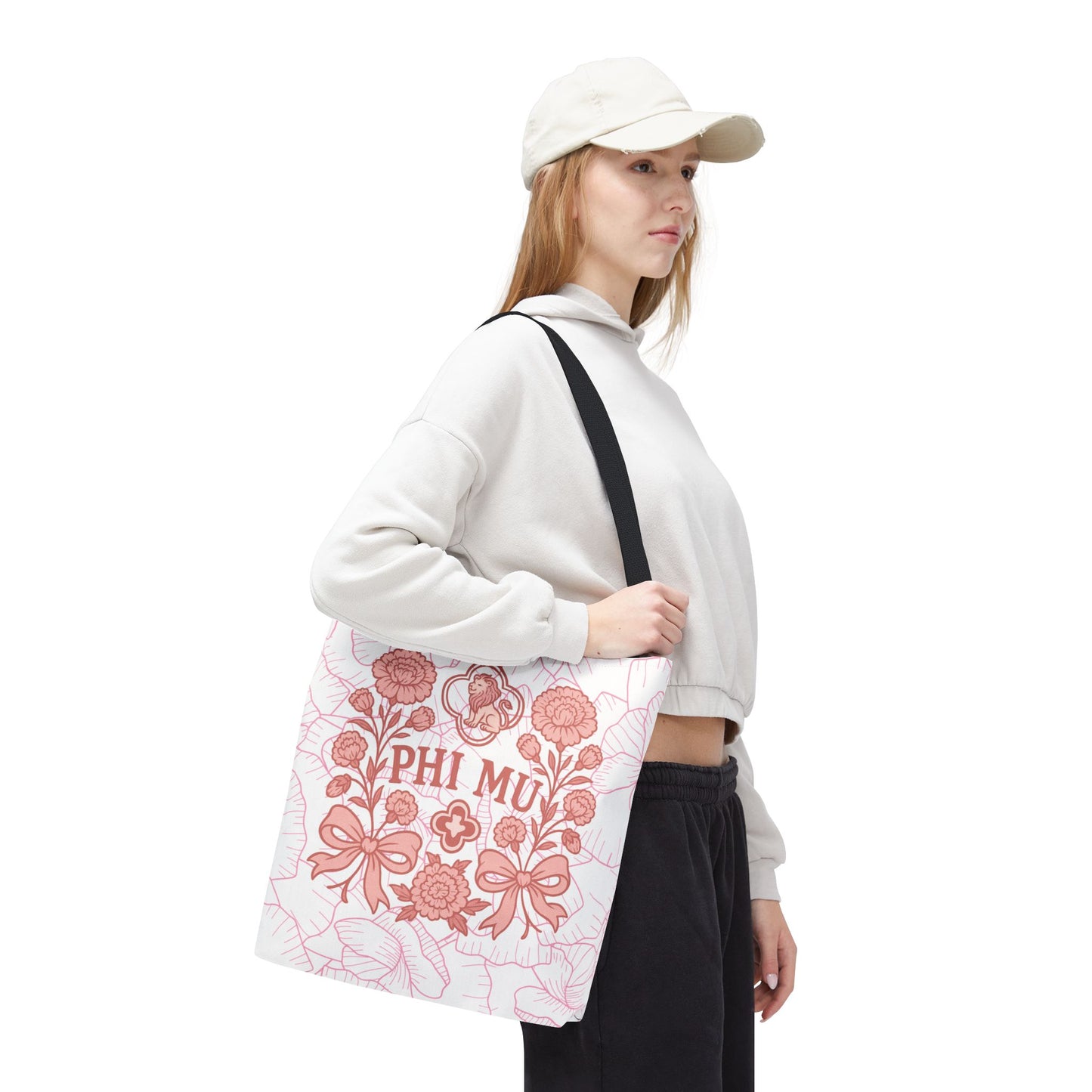 Phi Mu Floral Tote Bag, Sorority Bag, Gift for Sorority Sisters, Pink Floral Tote, College Essentials, AOP Design