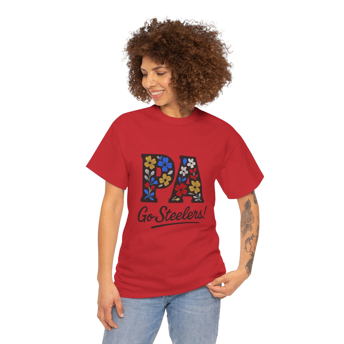 Sports Fan Tee - Floral PA Go Steelers Unisex Heavy Cotton Tee