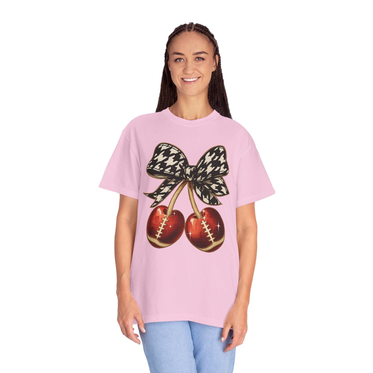 Houndstooth Bow Unisex Tee for Sports Lovers | Garment-Dyed T-shirt