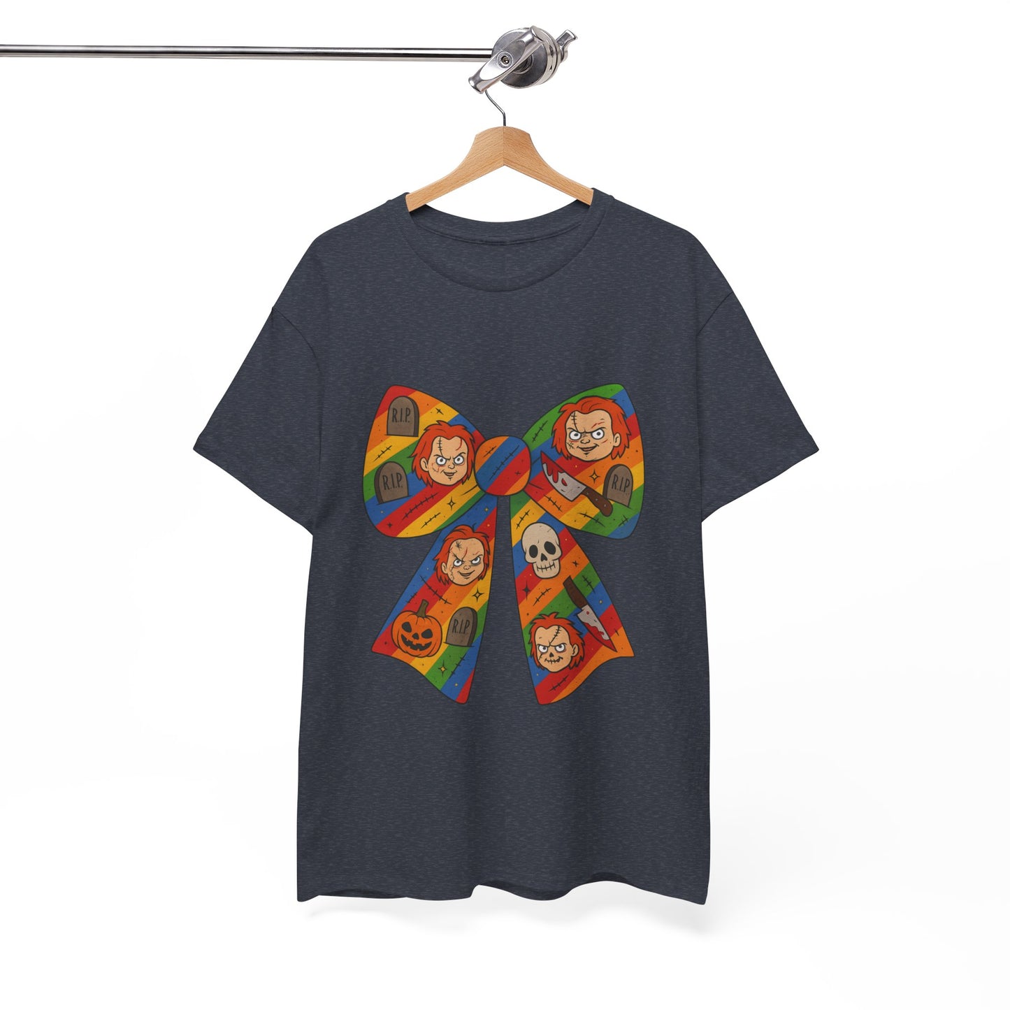 Colorful Halloween Bow Tee, Fun Costume T-Shirt, Halloween Party Shirt, Unisex Graphic Tee, Cozy Everyday Wear, Unique Gift Idea