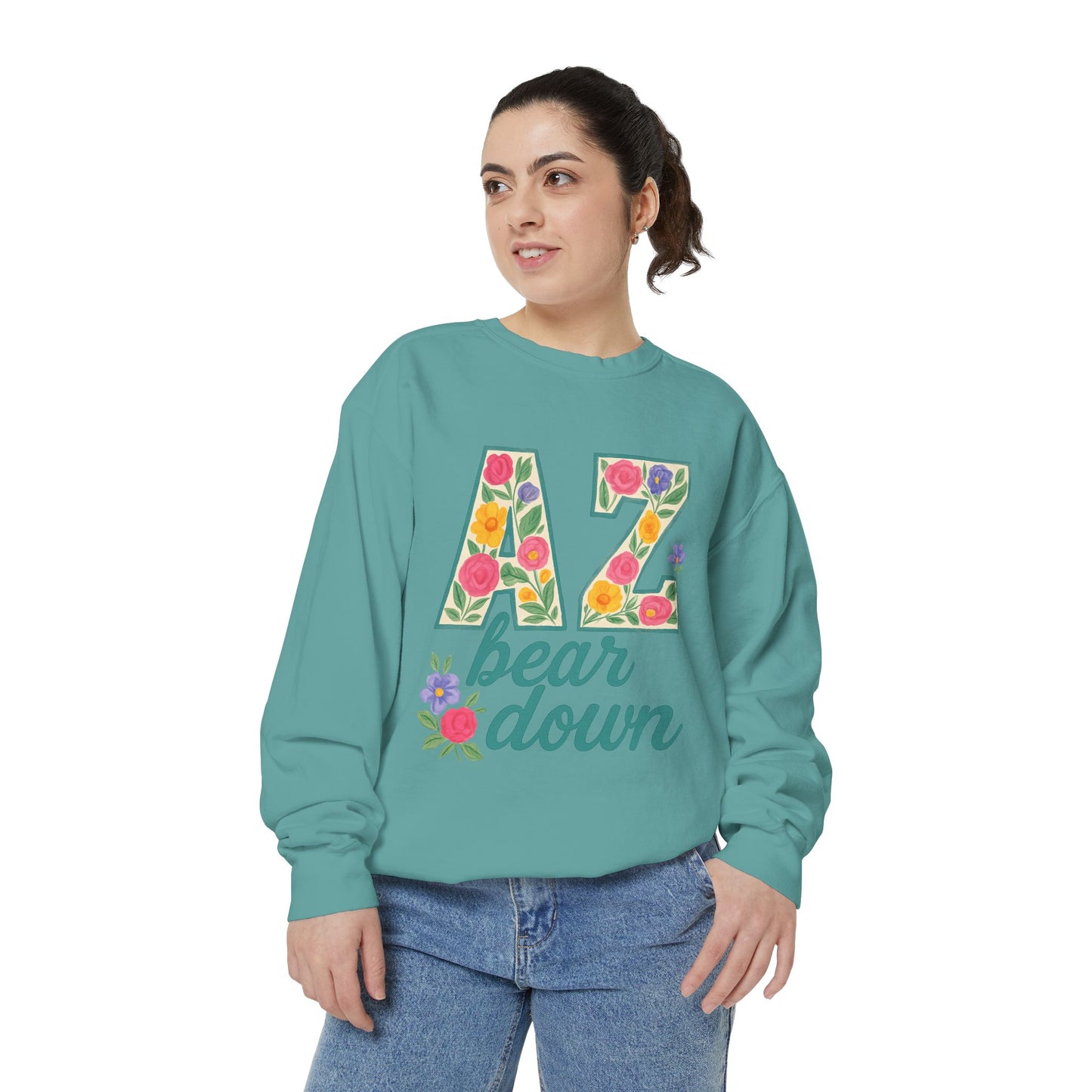 Arizona Floral Sweatshirt, Cozy Unisex Sweatshirt, Trendy Fall Layer, Gift for Him/Her, Sports Spirit Apparel, Bear Down AZ