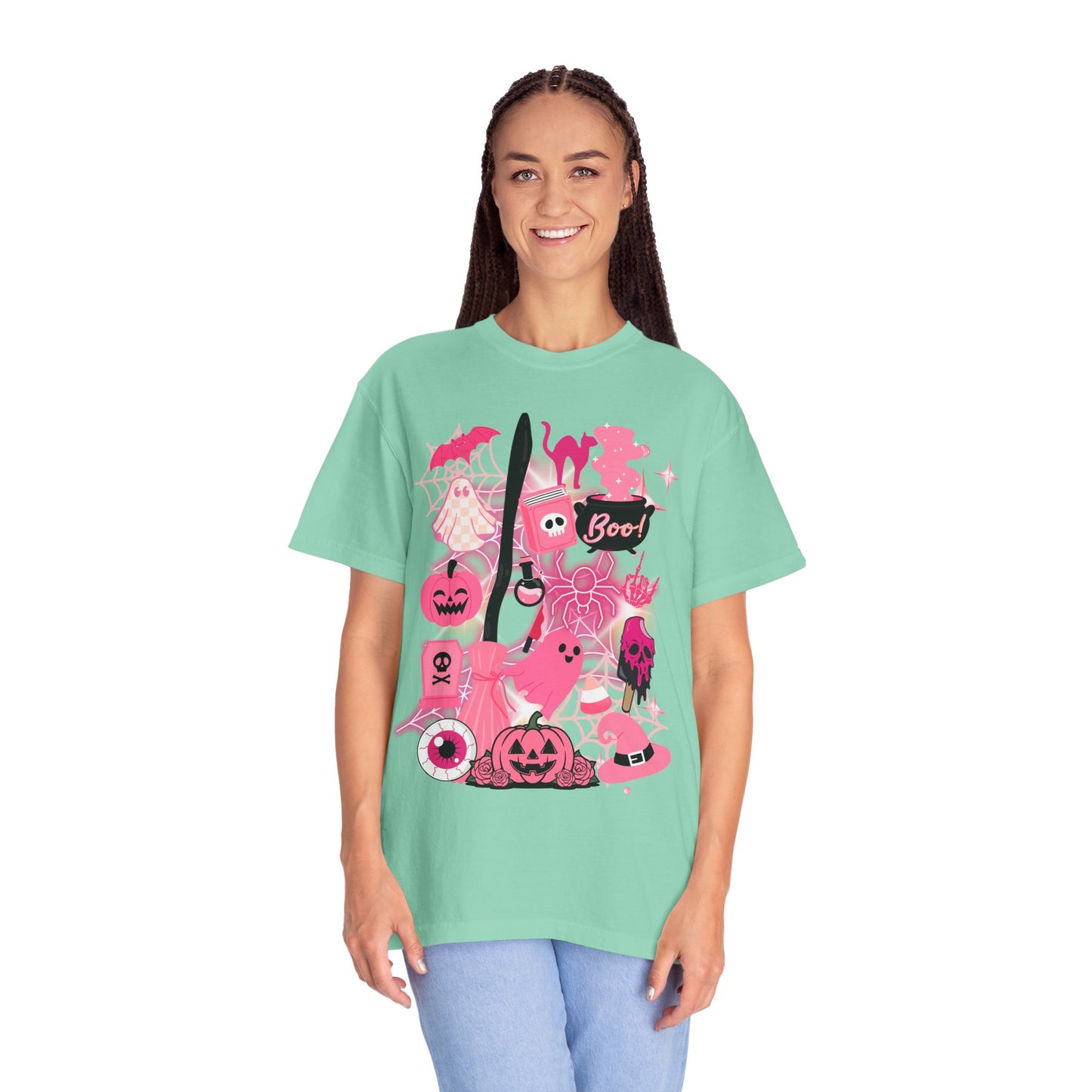 Pink Halloween-Themed Unisex T-shirt, Spooky Shirt, Ghostly Apparel, Boo T-shirt, Fall Fashion, Halloween Costume Top